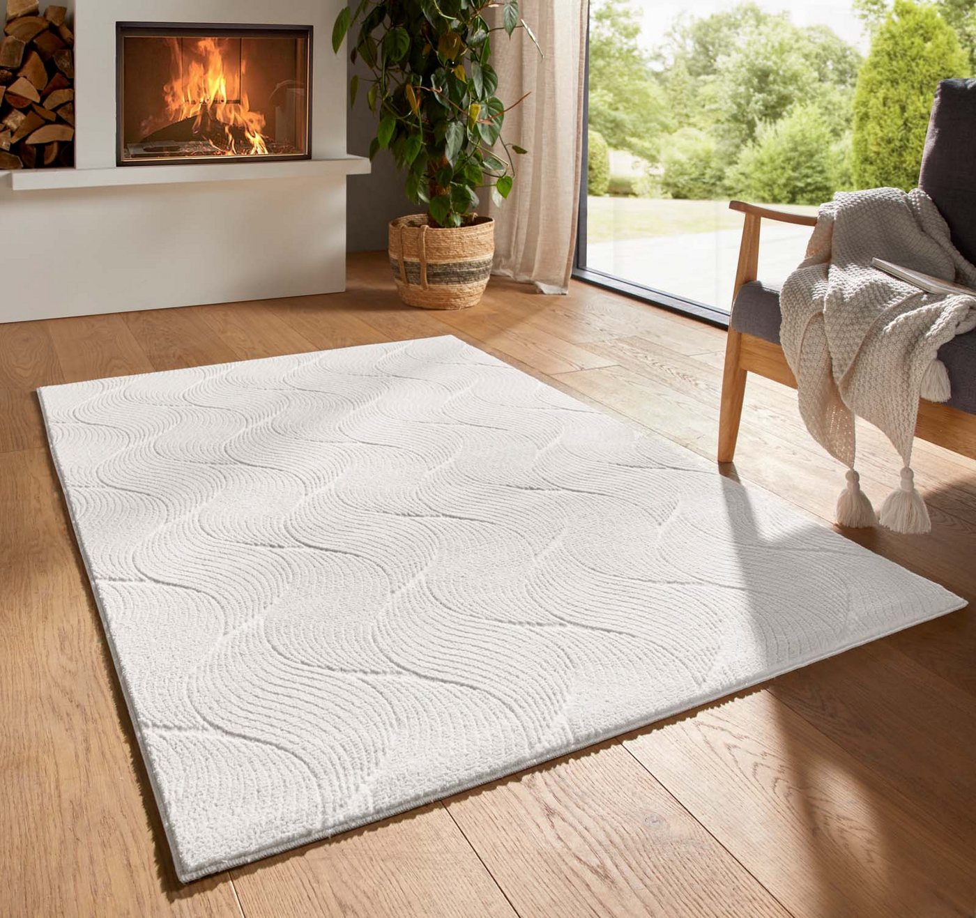 TaCa Home Teppich Kurzflor Teppich Hasenfell Optik, rund, Höhe: 10 mm, Wohnzimmer, Kinderzimmer, Esszimmer, Shell Creme - 80 x 80 cm rund