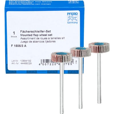 PFERD 44498029 - Fächerschleifer-Set Korund Ø15x5mm Schaft-Ø3mm A 80,120 und 180