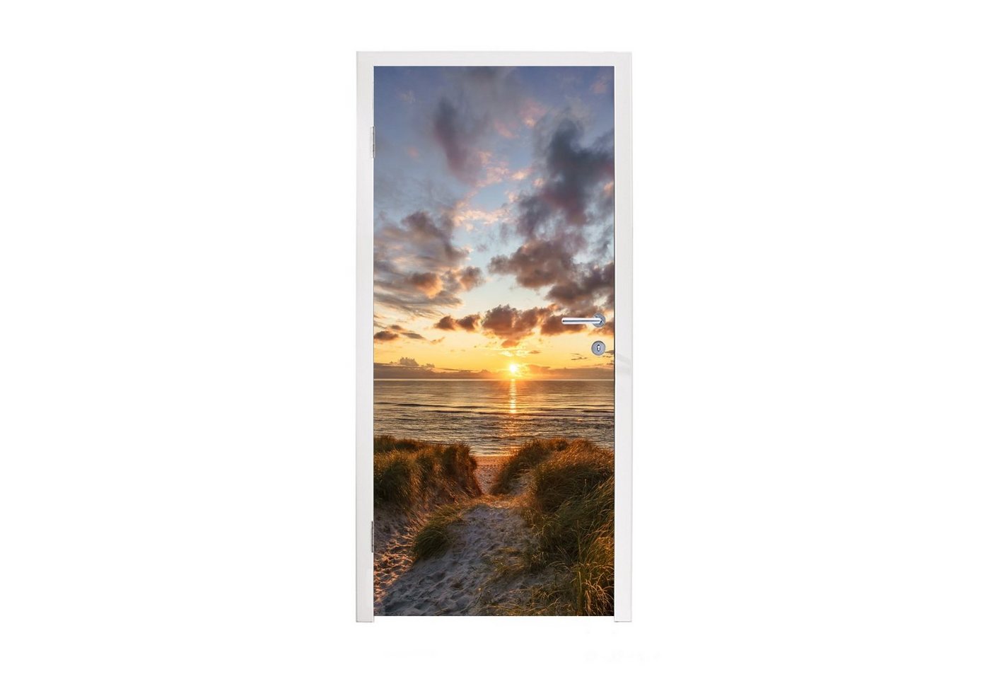 MuchoWow Türtapete Farbenfroher Sonnenuntergang über den ruhigen Dünen, Matt, bedruckt, (1 St), Selbstklebende Tapete, Folie für Möbel, 75x205 cm Bild 3