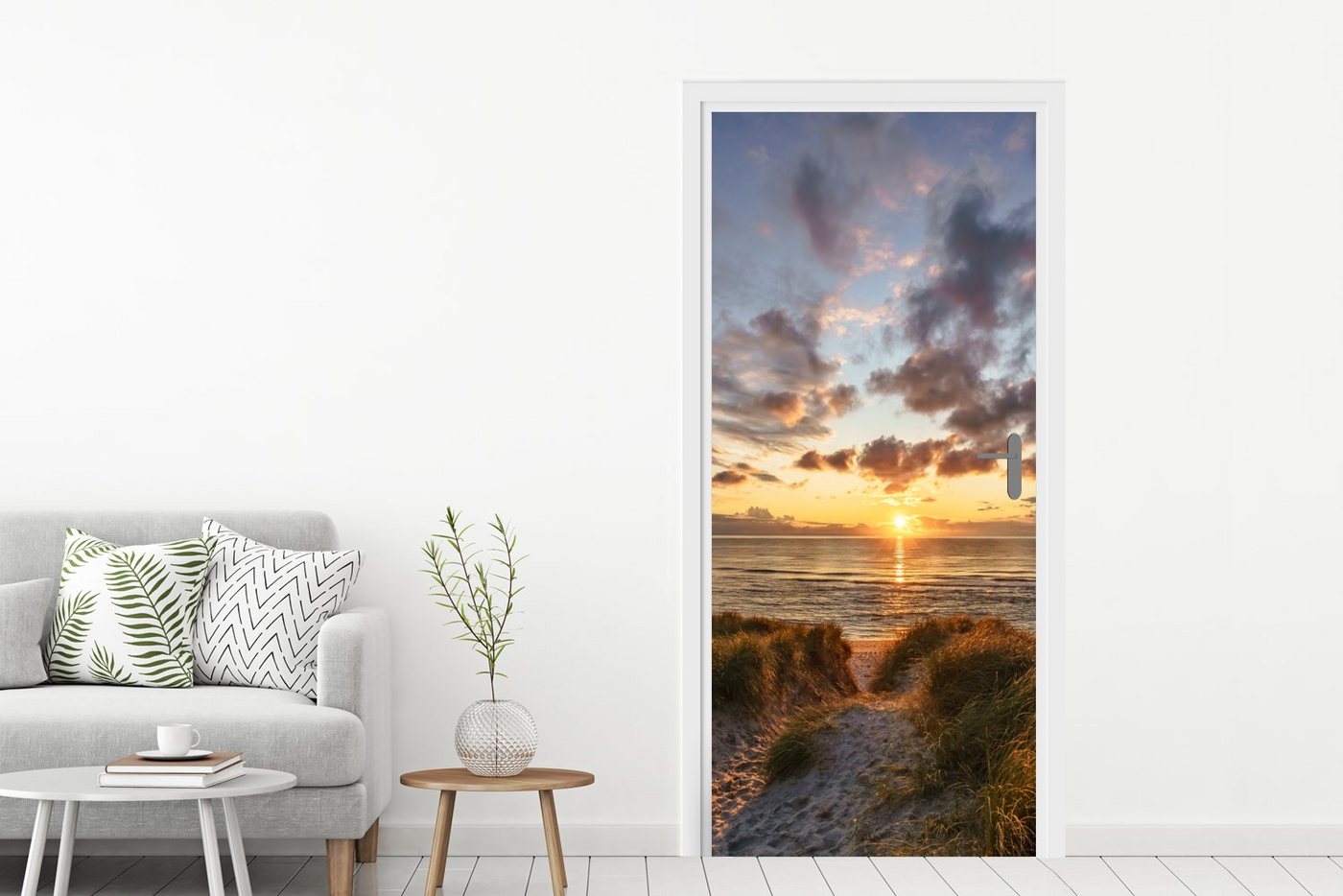 MuchoWow Türtapete Farbenfroher Sonnenuntergang über den ruhigen Dünen, Matt, bedruckt, (1 St), Selbstklebende Tapete, Folie für Möbel, 75x205 cm Bild 4