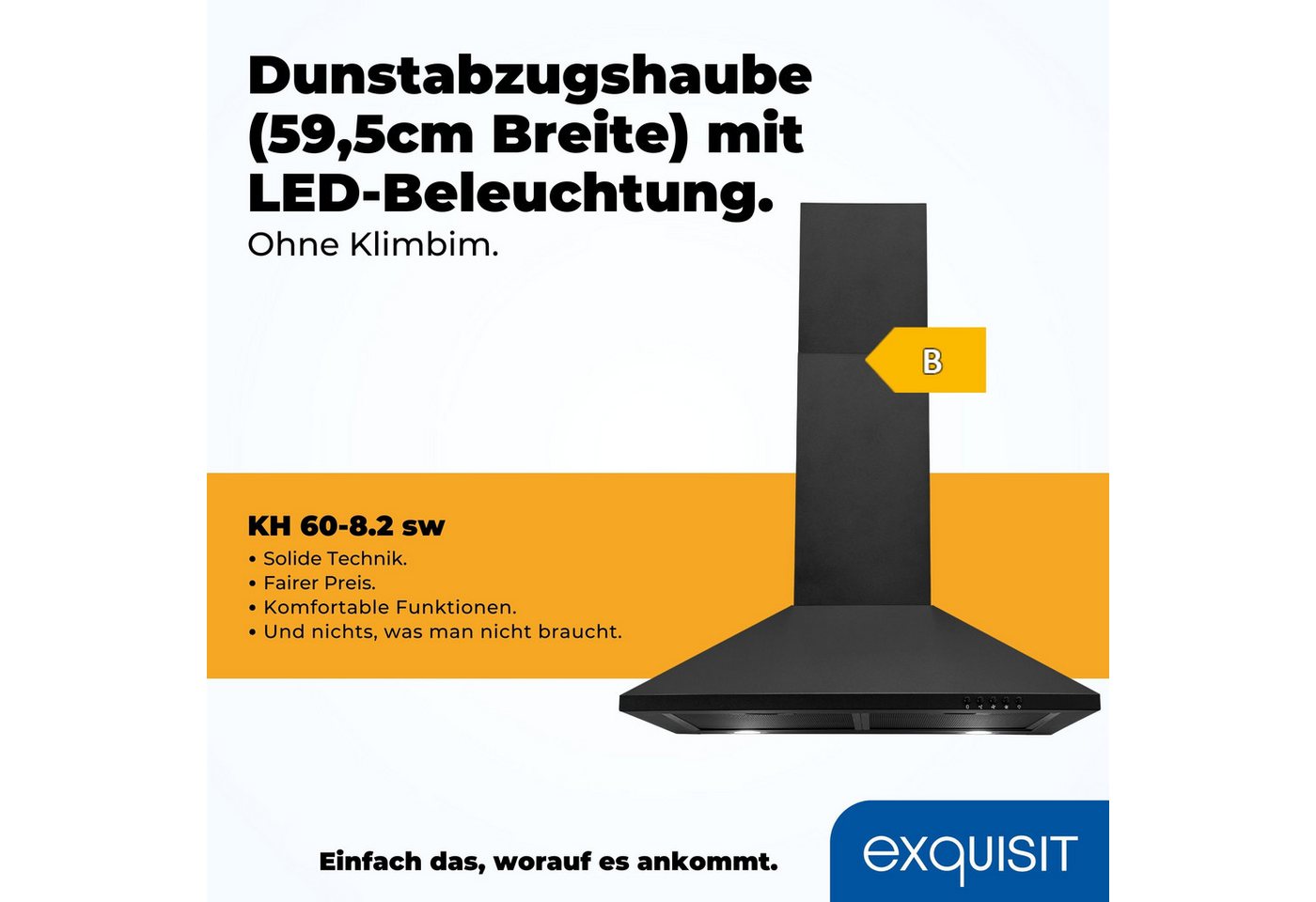 exquisit Wandhaube KH 60-8.3 (sw) Pyramidenförmige Haube – stilvoll & flexibel mit LED-Beleuchtung