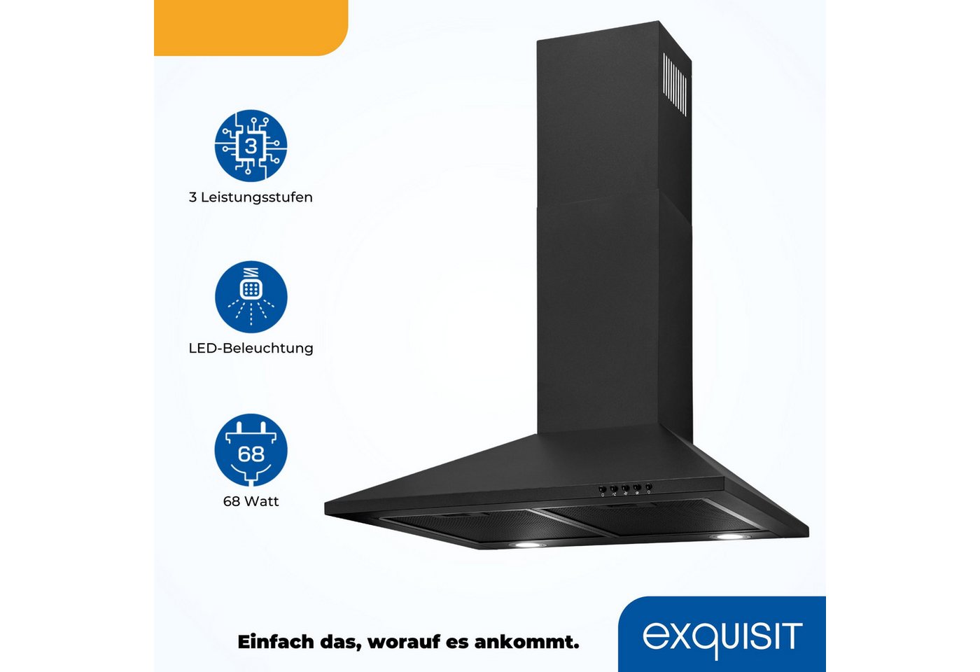 exquisit Wandhaube KH 60-8.3 (sw) Pyramidenförmige Haube – stilvoll & flexibel mit LED-Beleuchtung Bild 3