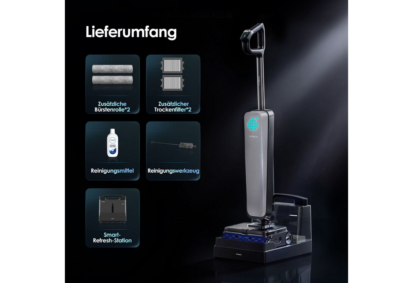 Tineco Nass-Trocken-Sauger FLOOR ONE Station S9 Scientist mit 5L Frischwasser-Station, 25.000 Pa, 180 W, 110°C Heißluft-Trocknung, 70 Min Laufzeit, 60°C Heißwasser Reinigung