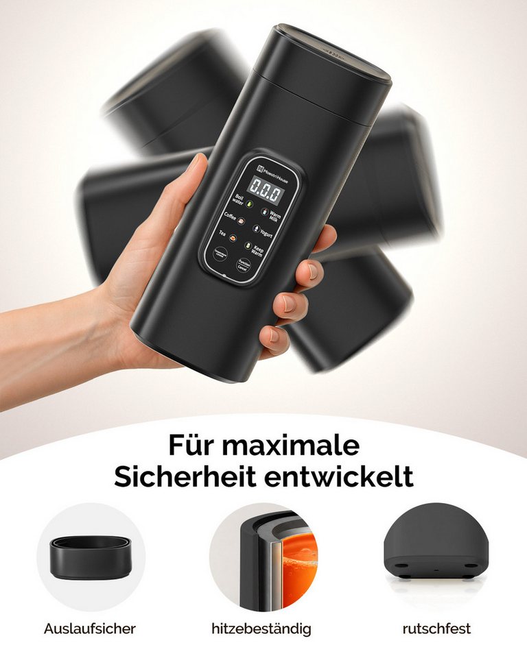 Maestri House Reise-Wasserkocher Reise-Wasserkocher 0,55 l, 6 Temperaturstufen, LED-Display, 0.55 l, 400 W, 550 ml Schnellkochfunktion, kleiner Wasserkocher aus Edelstahl 304