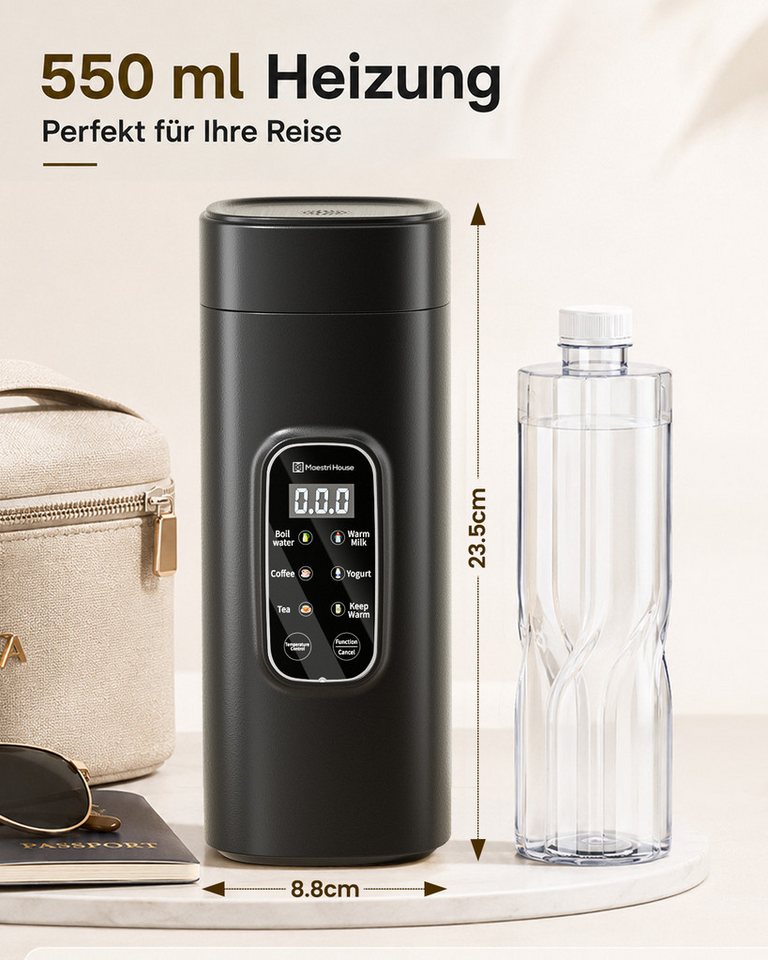 Maestri House Reise-Wasserkocher Reise-Wasserkocher 0,55 l, 6 Temperaturstufen, LED-Display, 0.55 l, 400 W, 550 ml Schnellkochfunktion, kleiner Wasserkocher aus Edelstahl 304 Bild 5