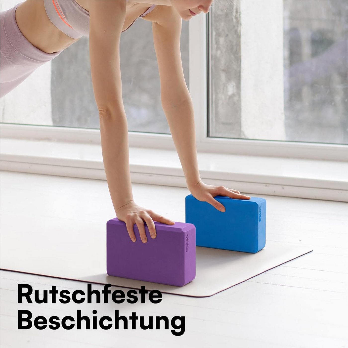 H&S Yogablock H&S 2er Yoga Block Set aus Schaumstoff, blau und lila Bild 2