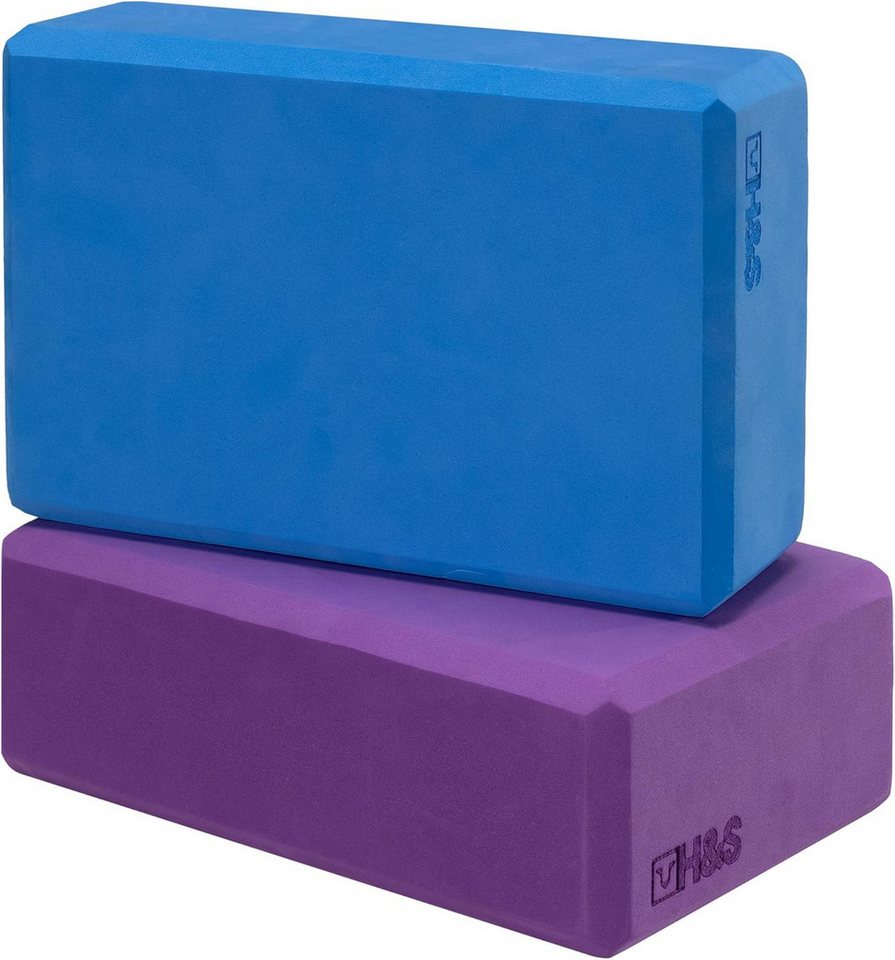 H&S Yogablock H&S 2er Yoga Block Set aus Schaumstoff, blau und lila Bild 4