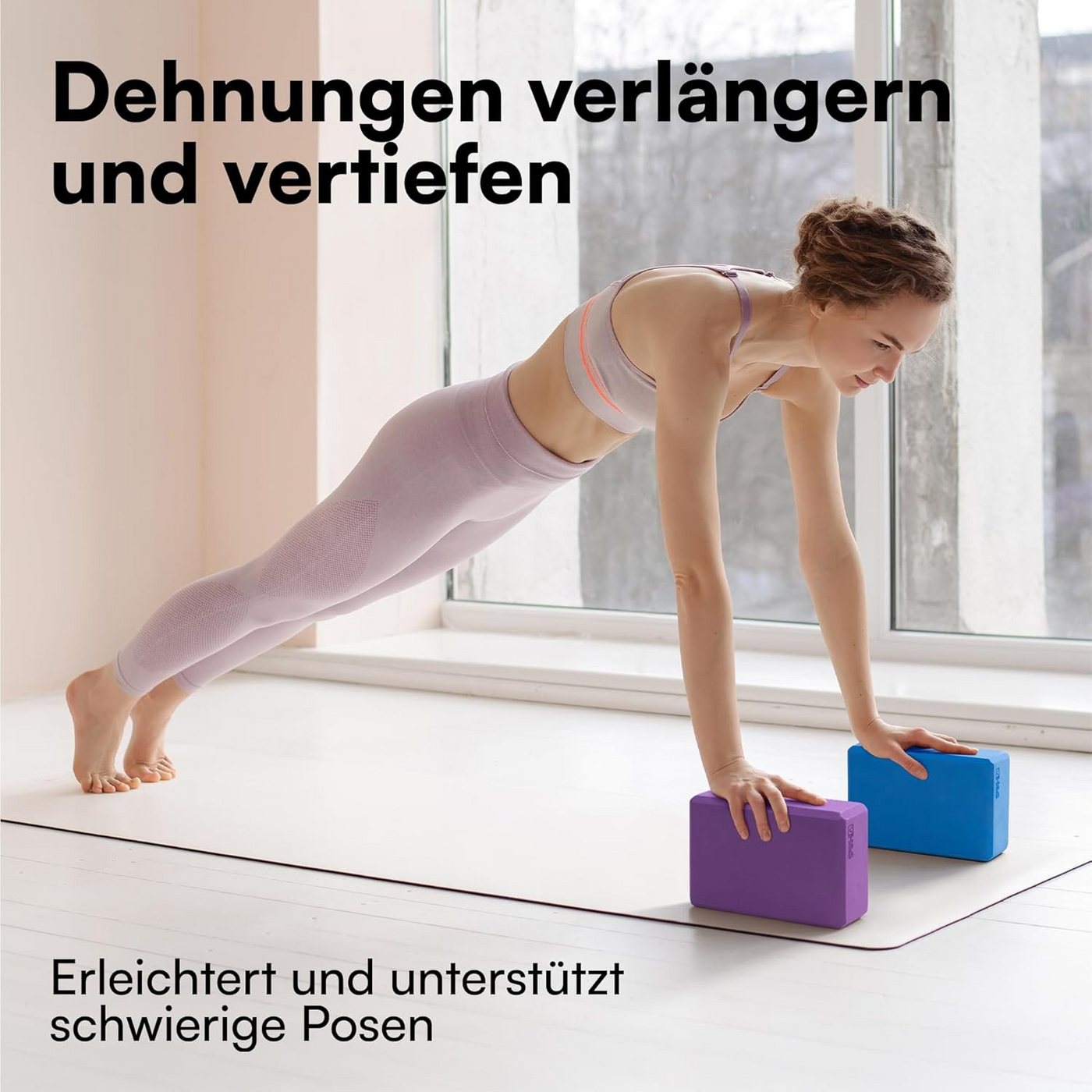 H&S Yogablock H&S 2er Yoga Block Set aus Schaumstoff, blau und lila Bild 5