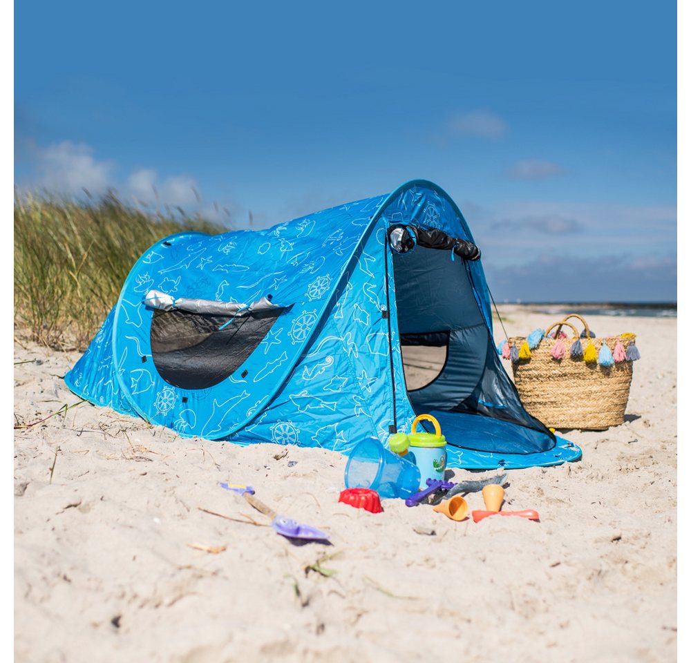 outdoorer Strandmuschel Zack Premium "Baby, Kind & Meer" - selbstaufbauend, Sonnenschutz, Große Pop-up-Strandmuschel mit abnehmbarem Boden, Vordach, Windschutz Bild 2