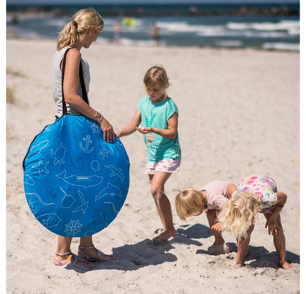 outdoorer Strandmuschel Zack Premium "Baby, Kind & Meer" - selbstaufbauend, Sonnenschutz, Große Pop-up-Strandmuschel mit abnehmbarem Boden, Vordach, Windschutz Bild 3