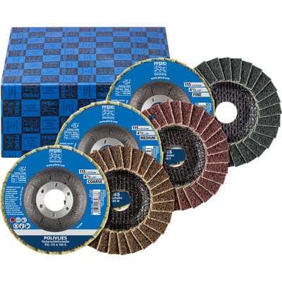 PFERD 44698007 - Fächerscheiben-Set PVL Korund Ø115mm Bohrung Ø22,23mm