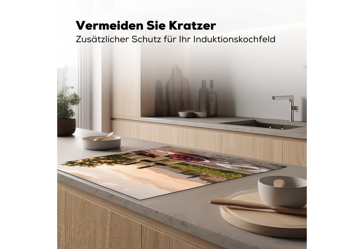 MuchoWow Herd-Abdeckplatte Wein - Gläser - Trauben - Weinberg, Vinyl, (1 tlg), Küche Herdabdeckung Ceranfeld Induktionsfeld Vinyl, 60x60 cm
