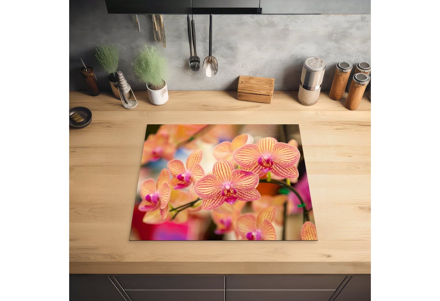 MuchoWow Herd-Abdeckplatte Pflanze - Orchidee - Blumen - Rosa - Flora, Vinyl, (1 tlg), Ceranfeldabdeckung Küche, Herdabdeckplatte Einteilig, 59x51 cm Bild 4