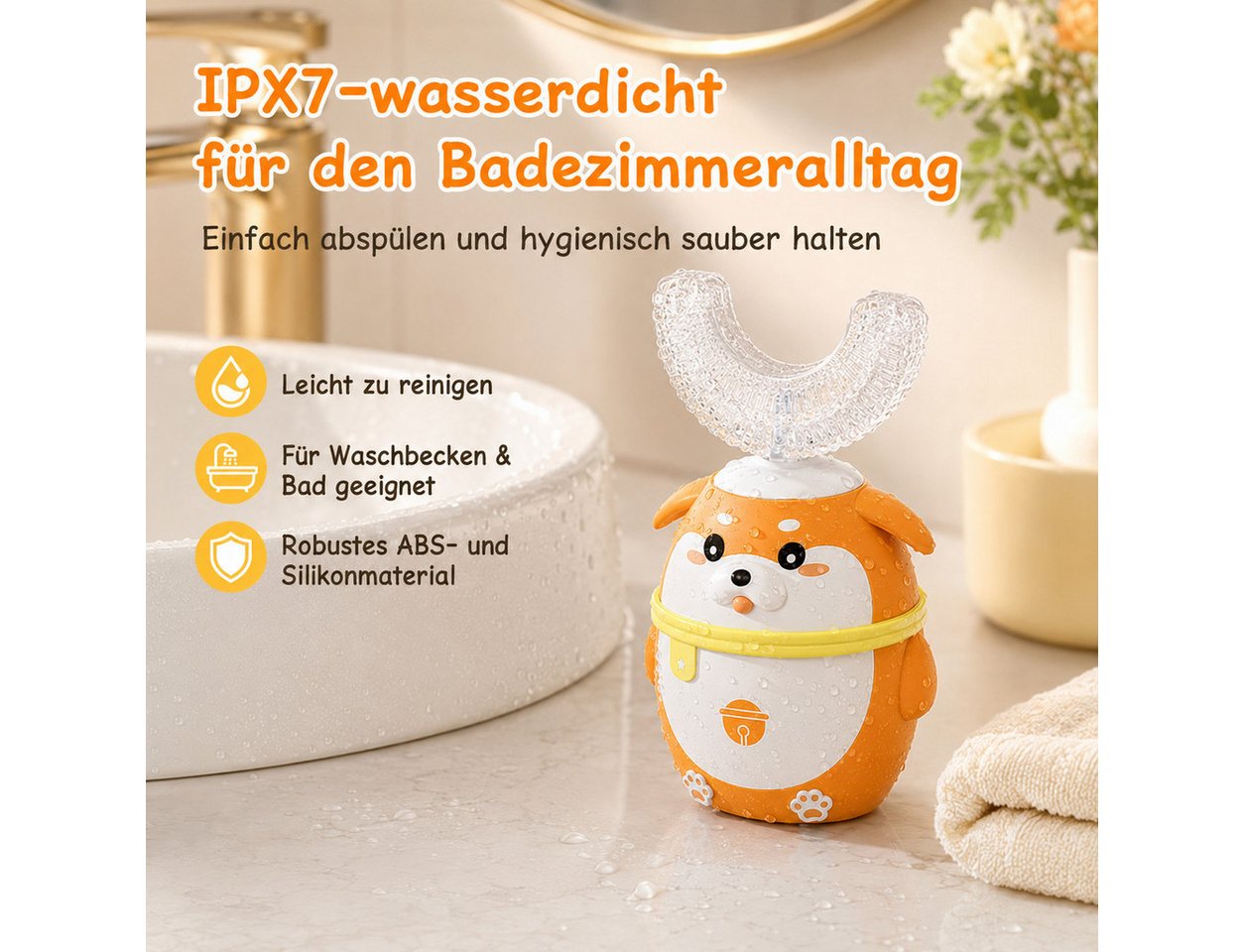 Tekoo Elektrische Kinderzahnbürste Schallzahnbürste Kinder Set U-Form, 5 Modi & Timer, 2-7 Jahre, Aufsteckbürsten: 4 St., Inklusive 4 Bürstenköpfe (2x U-Form, 2x Standard), Elektrische Kinderzahnbürste mit U-Form Kopf für 360° Reinigung Bild 2