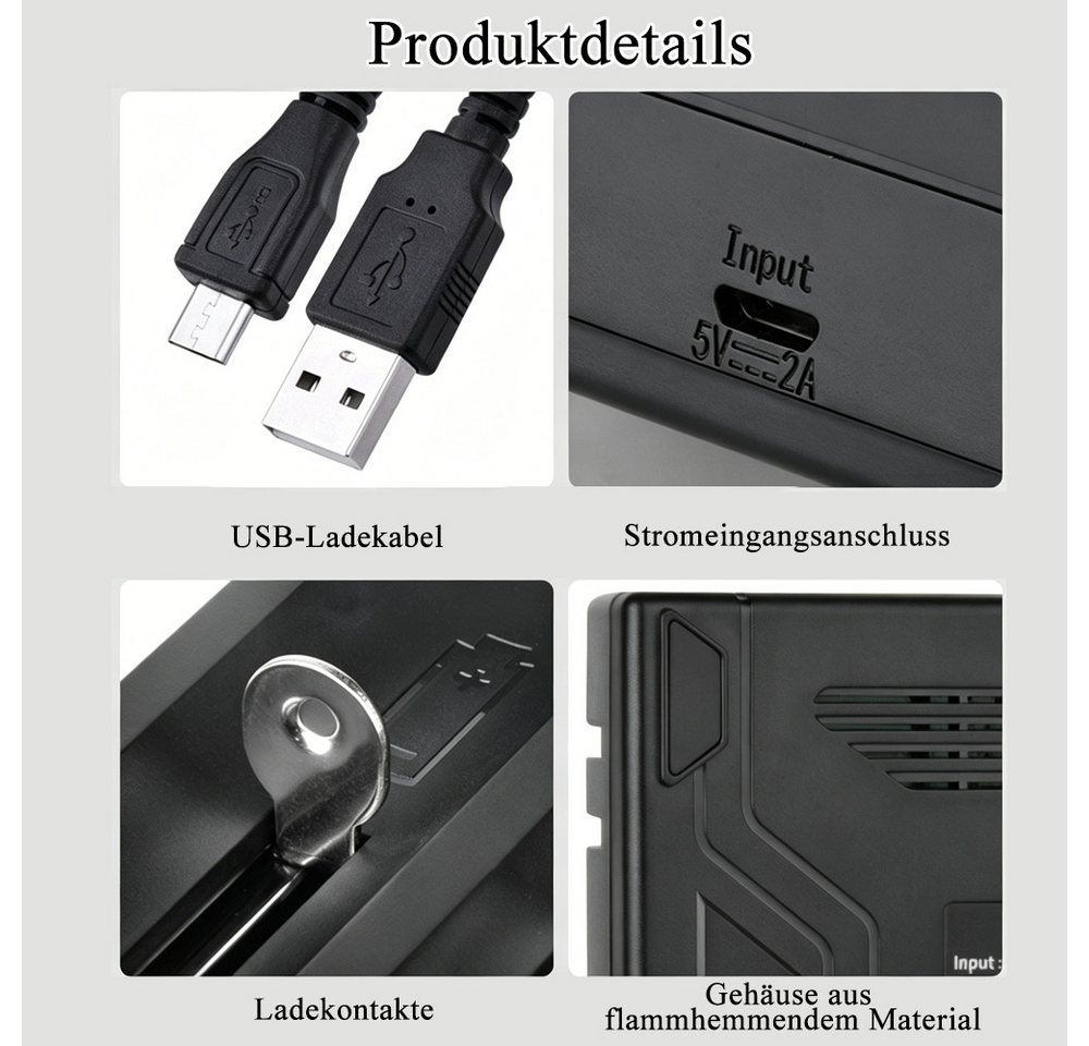 AFKSMILE 4 Ladeplätze Ladegerät für 18650-Akkus, Display Batterieladegerät Akku-Ladestation (2000mA, Ladegerät für 3,6/3,7V-Lithium-Ionen-Akkus und 1,2V-NiMH-Akkus) Bild 2