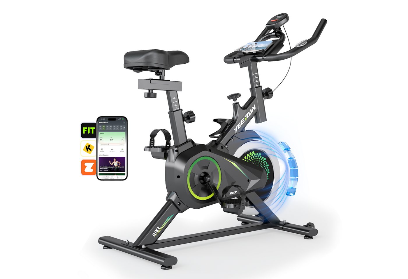 YEE RUN Heimtrainer Fahrrad mit App, Stationary Bike, 100% einstellbarer Magnetwiderstand, Heimtrainer Fahrrad, Fitness-Apps per Smart phone/Tablet Bild 3