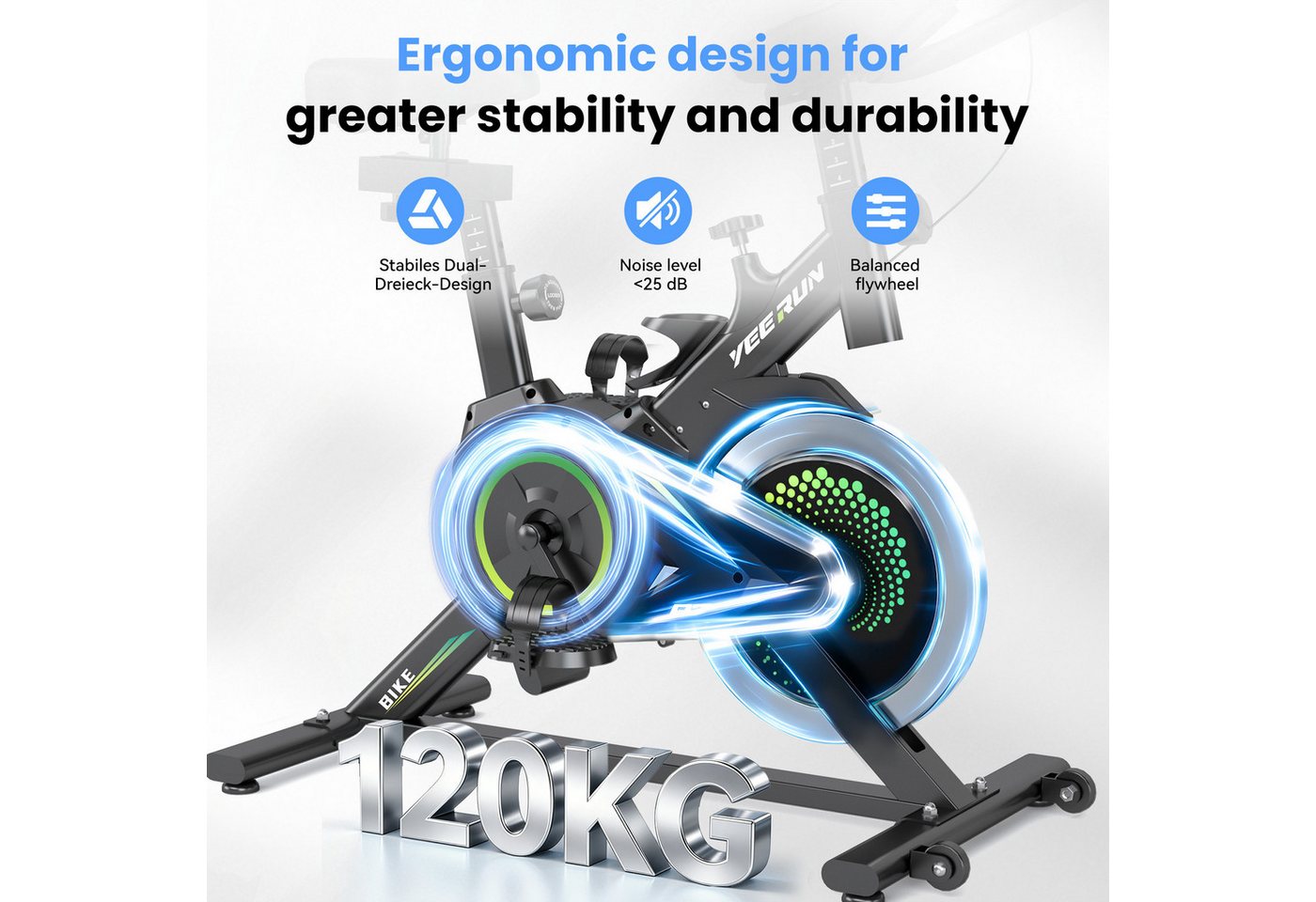 YEE RUN Heimtrainer Fahrrad mit App, Stationary Bike, 100% einstellbarer Magnetwiderstand, Heimtrainer Fahrrad, Fitness-Apps per Smart phone/Tablet Bild 4
