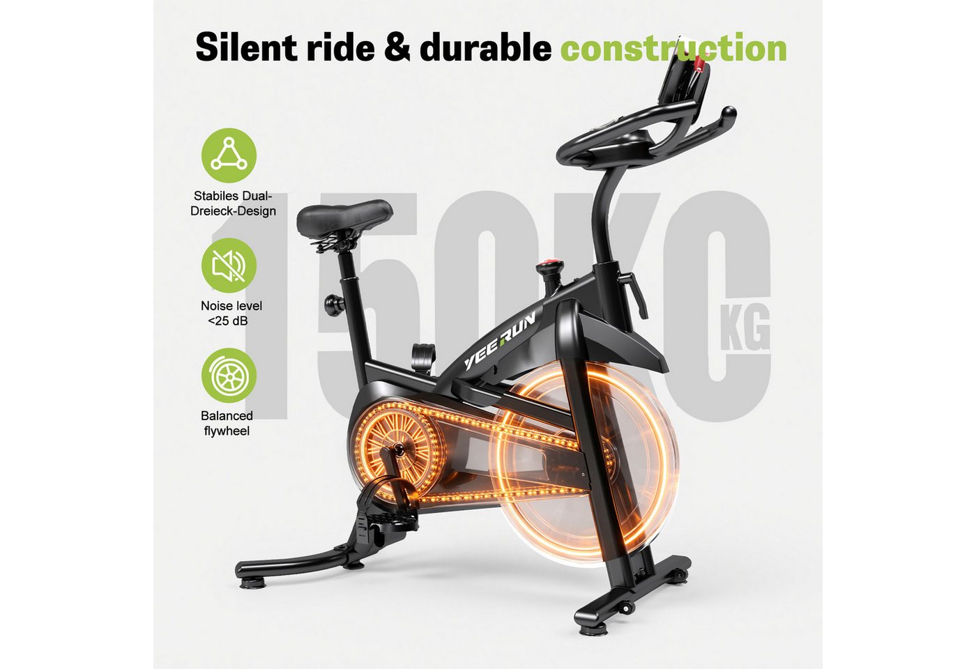YEE RUN Heimtrainer Fahrrad mit App, 100% Magnetwiderstand, Not-Aus, Herzfrequenzmesser, Heimtrainer Fahrrad, Fitness-Apps per Smartphone/Tablet Bild 2
