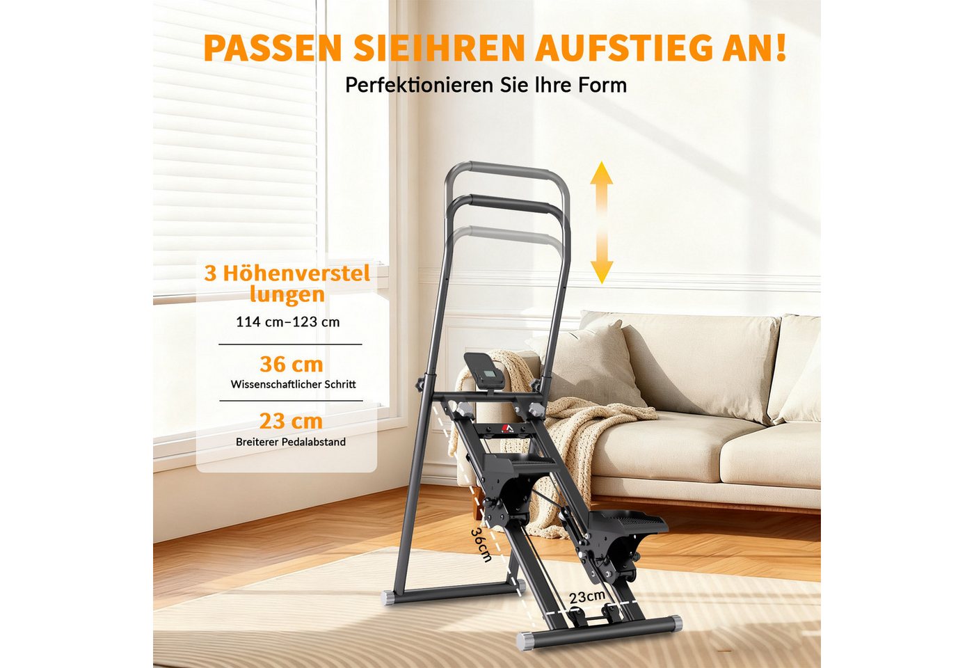 YEE RUN Stepper zusammenklappbar, Stair-Stepper für Heimtraining, verstellbar, LCD