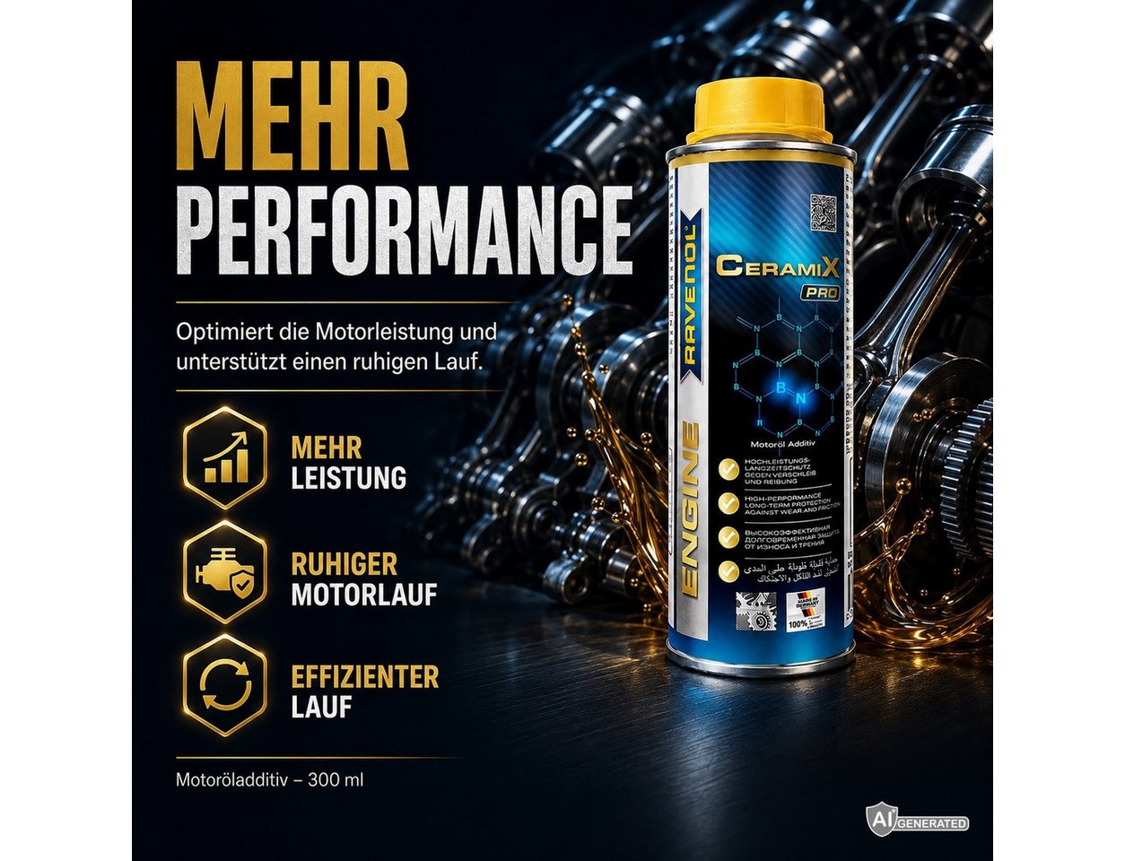 Ravenol Öl-Additiv CeramiX-Pro 300 ml Keramik Motoröladditiv mit hBN Verschleißschutz, 0,3 l, Keramik-Motoröladditiv mit hBN für Reibungs- & Verschleißschutz