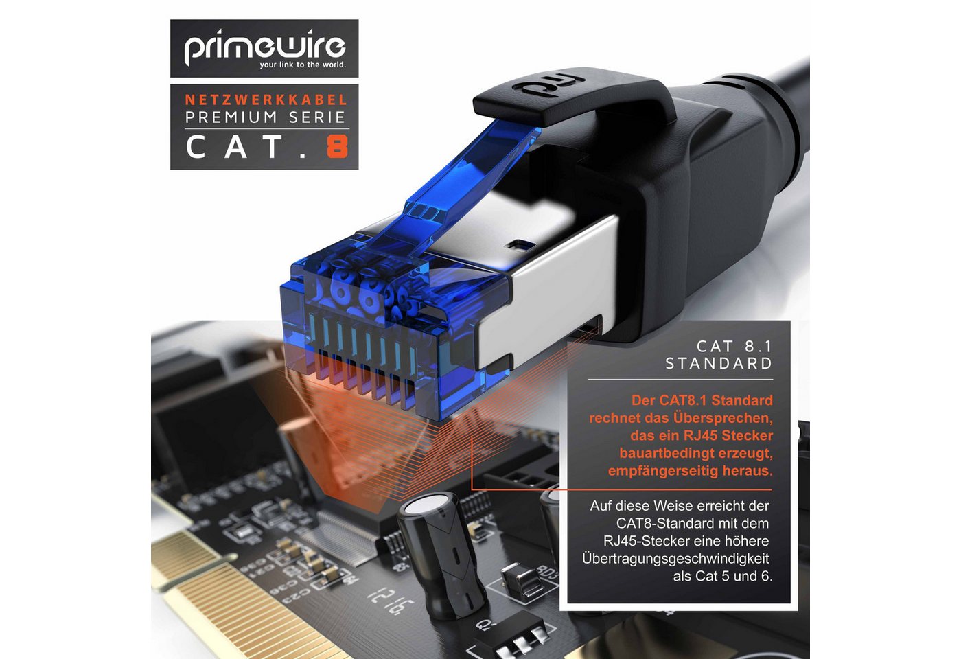Primewire CAT 8 Patchkabel Gigabit Ethernet Netzwerkkabel LAN-Kabel, CAT.8, RJ-45 (Ethernet) (2500 cm), Patchkabel CAT 8 Gigabit Ethernet 40 Gbit/s S/FTP Netzwerkkabel - 25m Bild 2