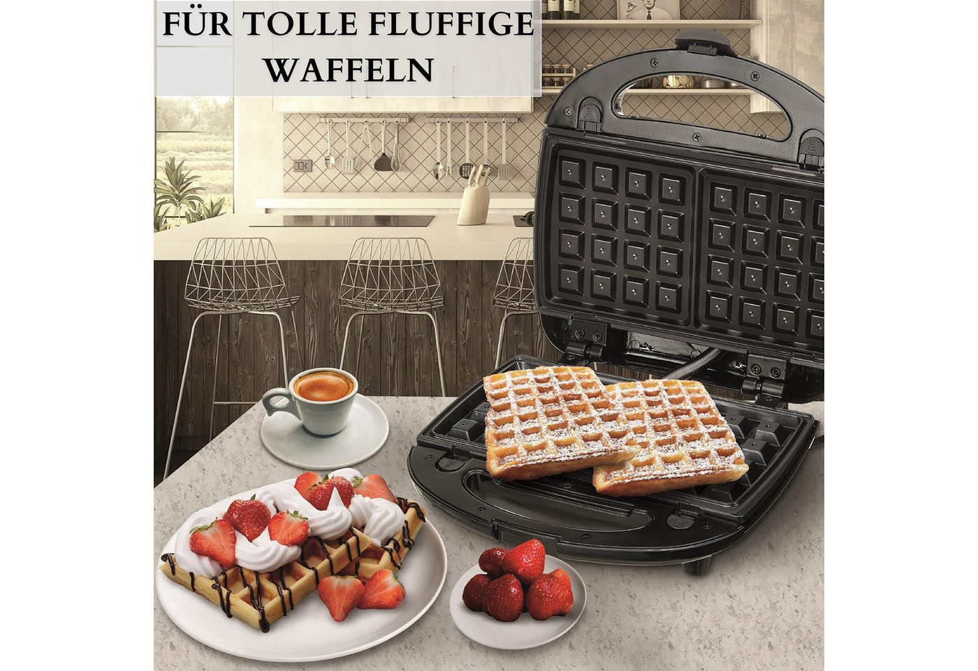 wohnTRAUM24 3-in-1-Kombi-Waffeleisen Waffeleisen, Sandwichmaker 3 in 1, Multifunktionsgerät Doppel, 760,00 W, 3 Abnehmbare Platten, Antihaftbeschichtung, LED-Leuchten Bild 5
