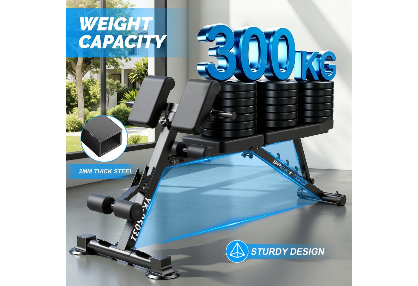 YEE RUN Hantelbank klappbar & multifunktional & verstellbar, Trainingsbank, max. 300 kg