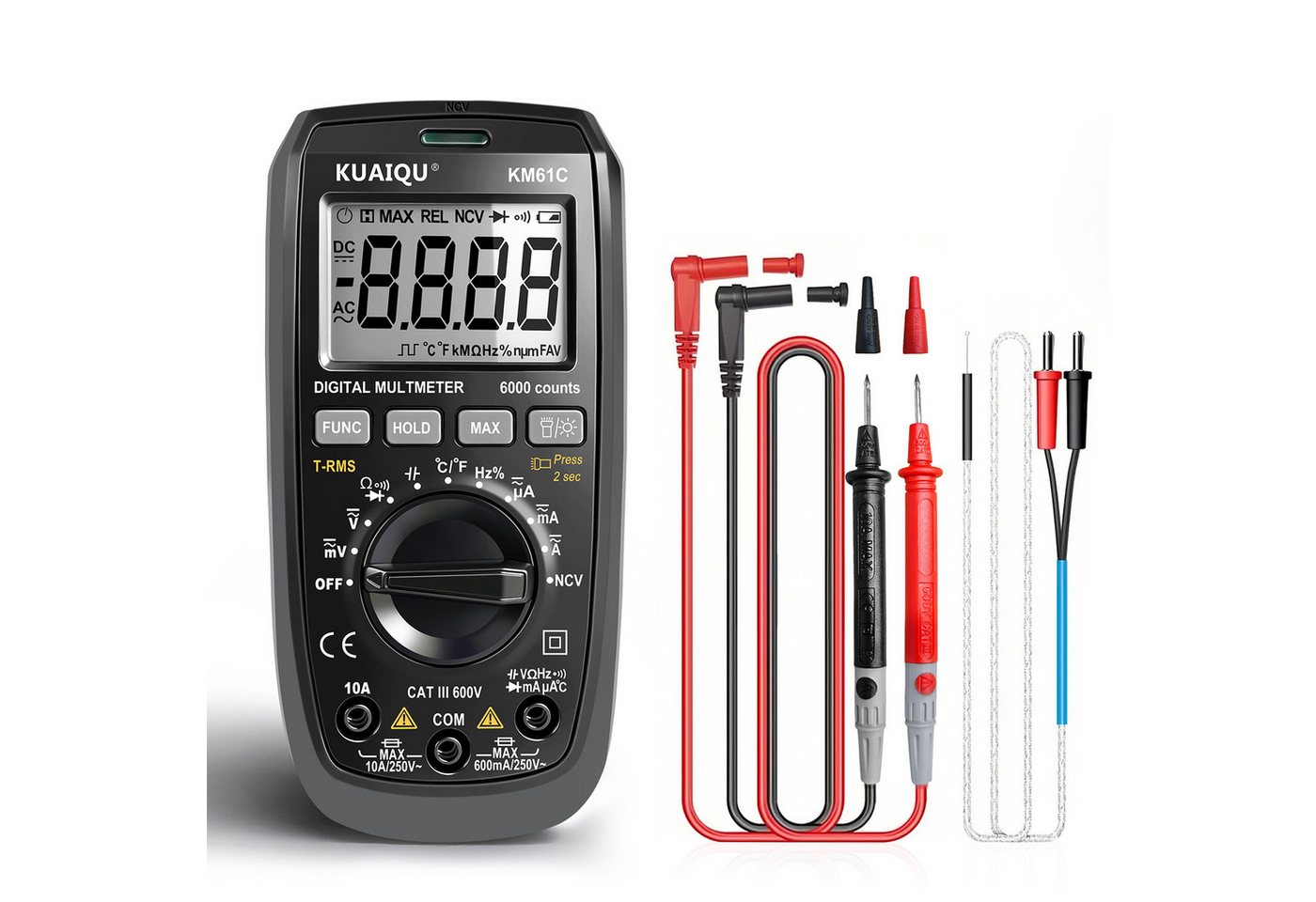 BBWL Multimeter mit True RMS, NCV, LCD-Beleuchtung, HOLD & LED, präzises Messwerkzeug für Haushalt und Werkstatt