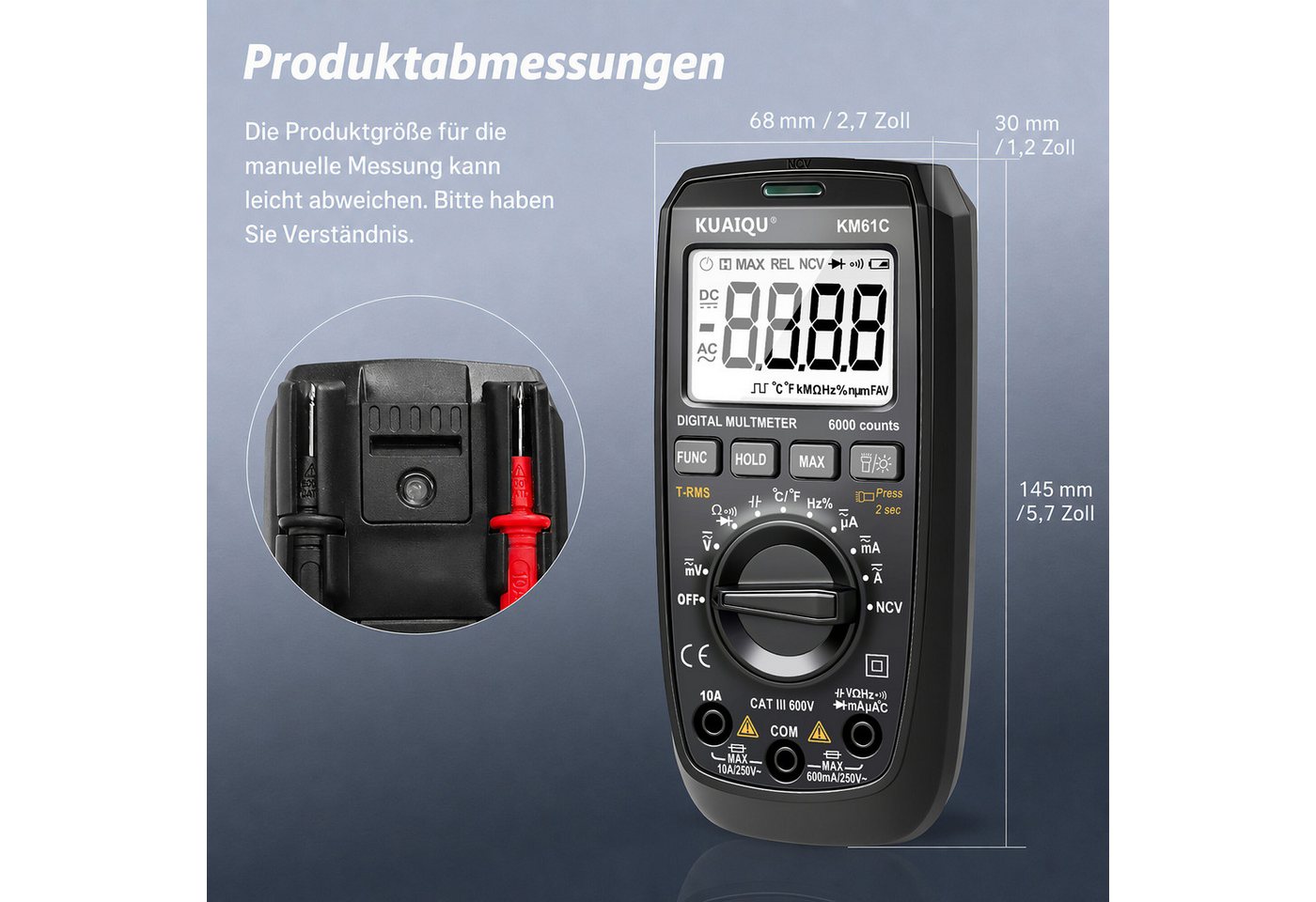 BBWL Multimeter mit True RMS, NCV, LCD-Beleuchtung, HOLD & LED, präzises Messwerkzeug für Haushalt und Werkstatt Bild 2