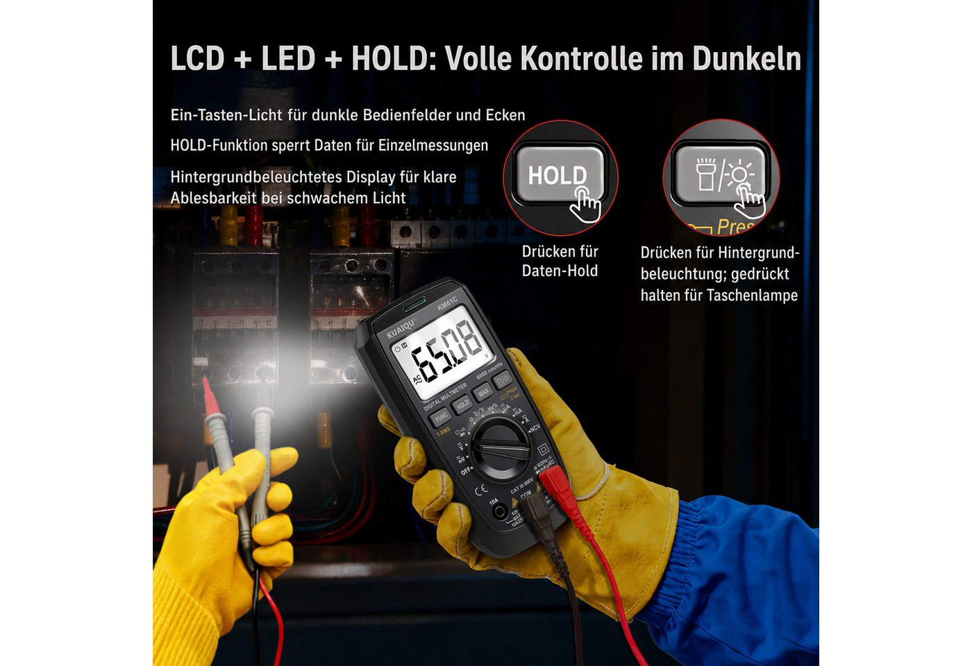 BBWL Multimeter mit True RMS, NCV, LCD-Beleuchtung, HOLD & LED, präzises Messwerkzeug für Haushalt und Werkstatt Bild 4