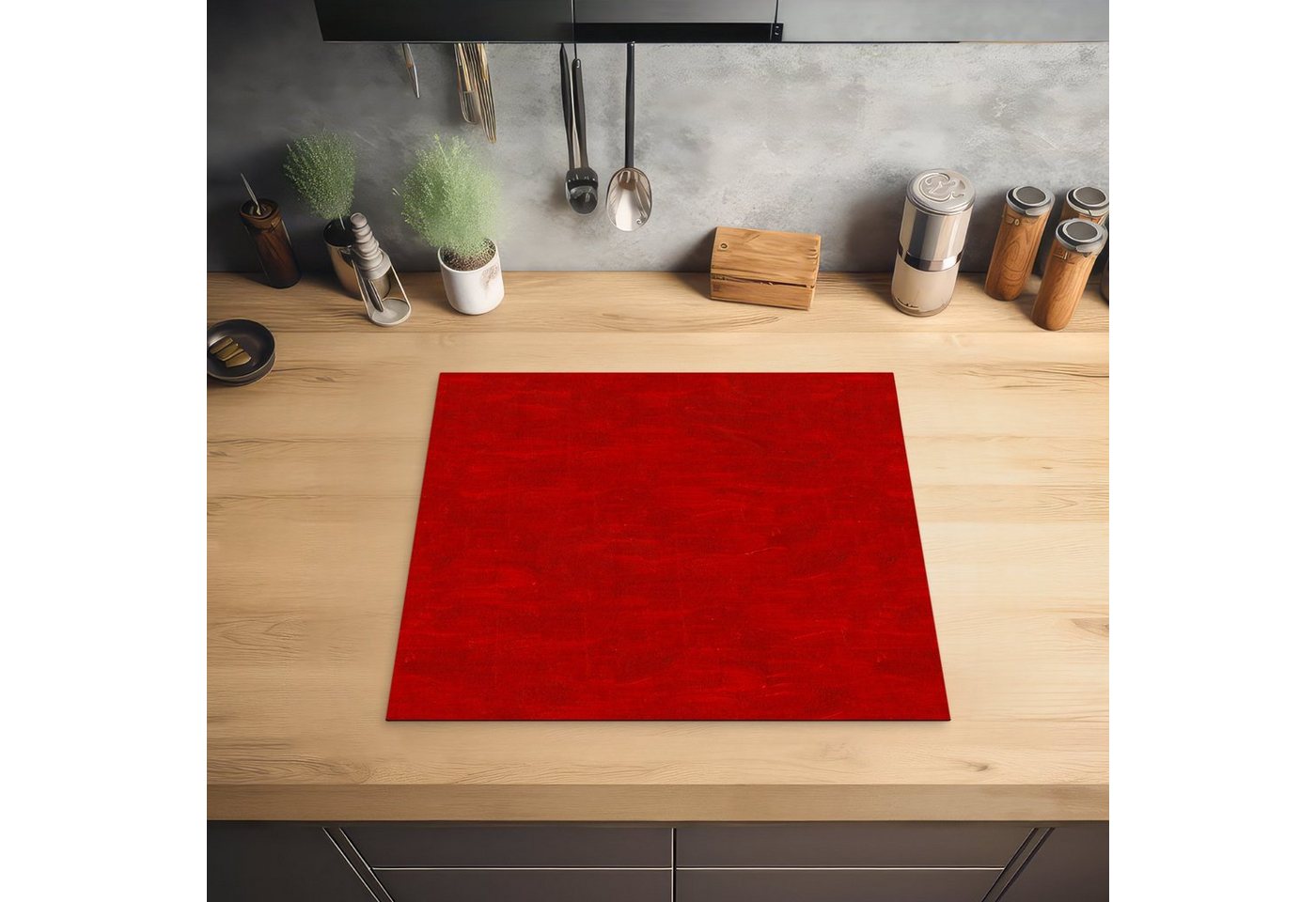 MuchoWow Herd-Abdeckplatte Muster - Ölfarbe - Rot, Vinyl, (1 tlg), Ceranfeldabdeckung Küche, Herdabdeckplatte Einteilig, 60x52 cm