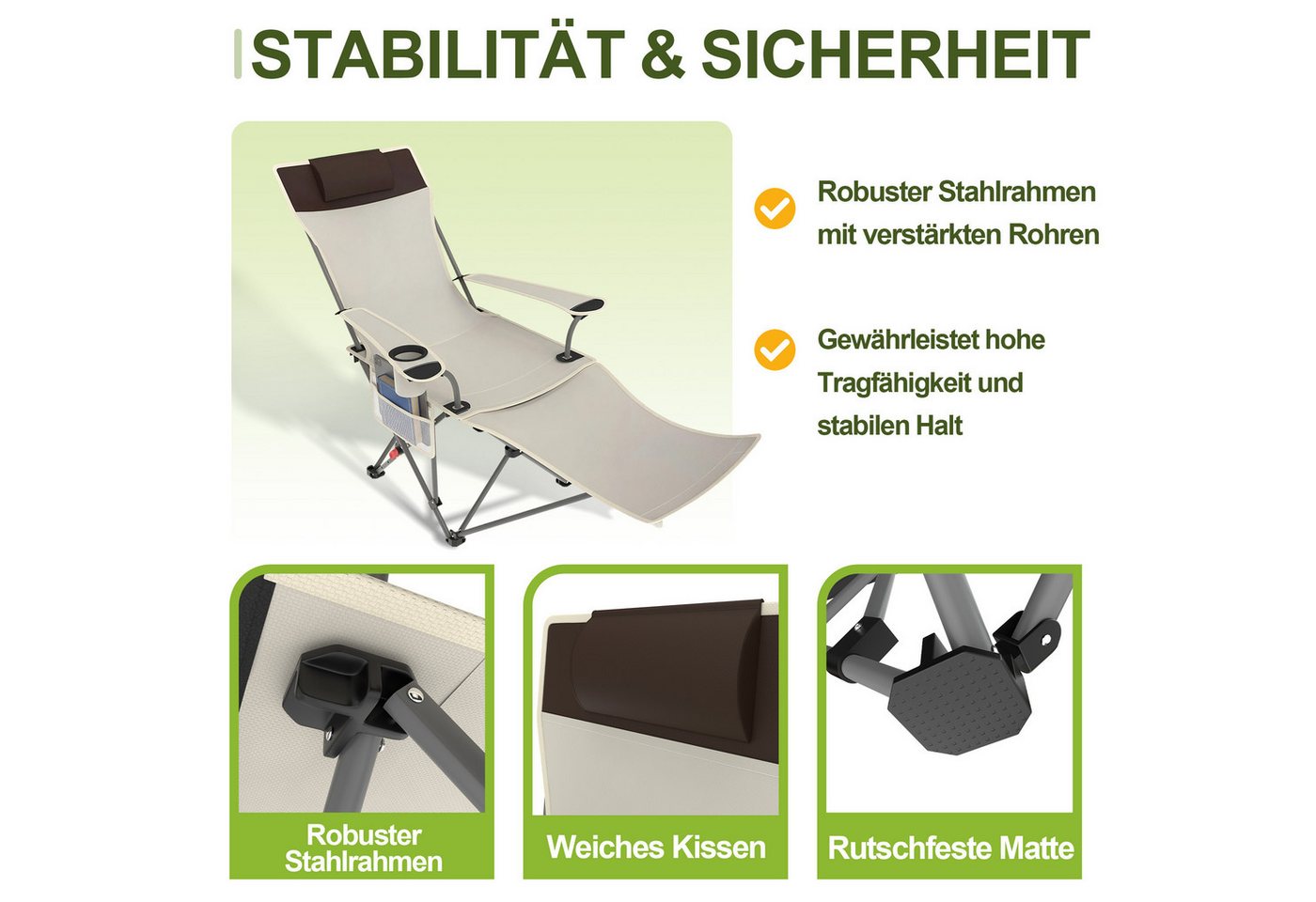 FIVMEN Campingstuhl Klappstühle Faltbar mit Verstellbarer Rückenlehne Strandstuhl, Liegestuhl Relaxsessel Klapphocker inkl. Tasche, für Garten Wandern