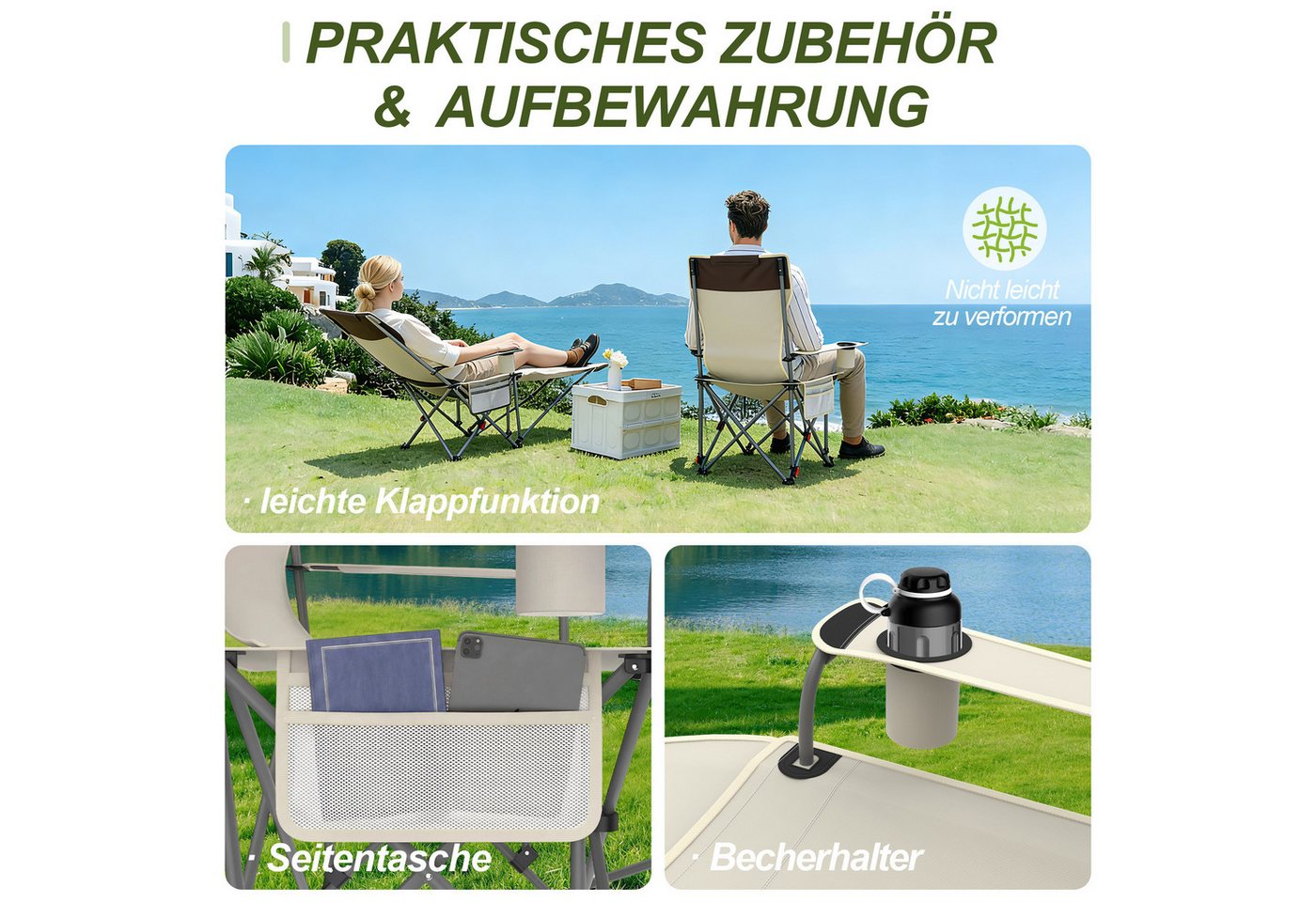FIVMEN Campingstuhl Klappstühle Faltbar mit Verstellbarer Rückenlehne Strandstuhl, Liegestuhl Relaxsessel Klapphocker inkl. Tasche, für Garten Wandern Bild 5