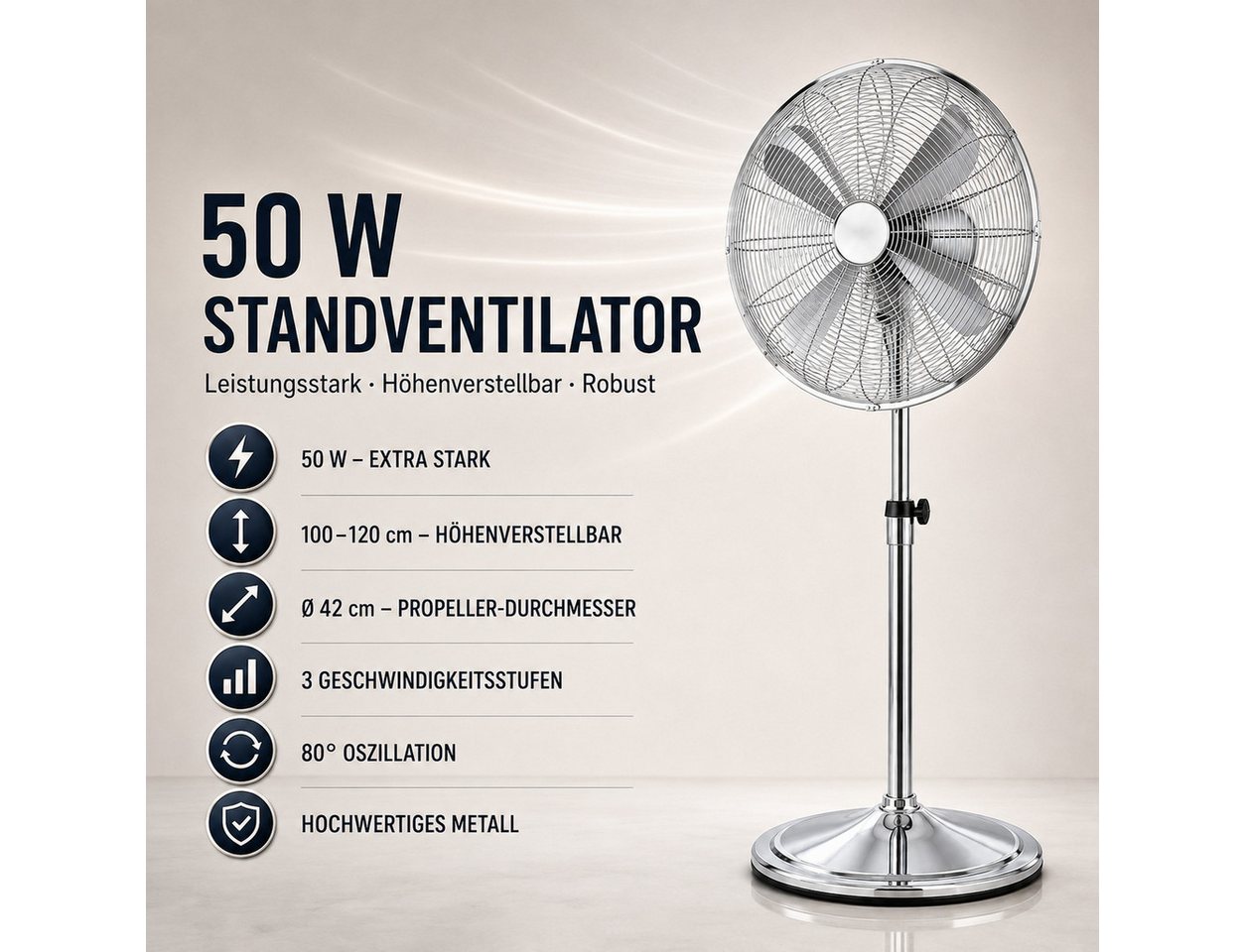 Ertex Standventilator EDELSTAHL Stand Ventilator 50W Metro 120cm Höhe Turmventilator Kühler Bild 3
