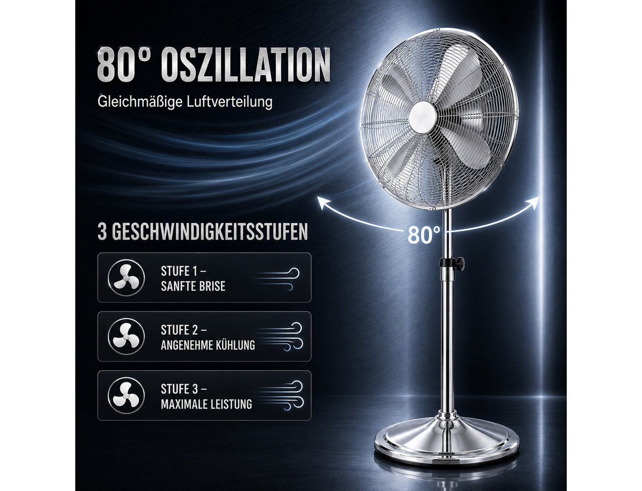 Ertex Standventilator EDELSTAHL Stand Ventilator 50W Metro 120cm Höhe Turmventilator Kühler Bild 4