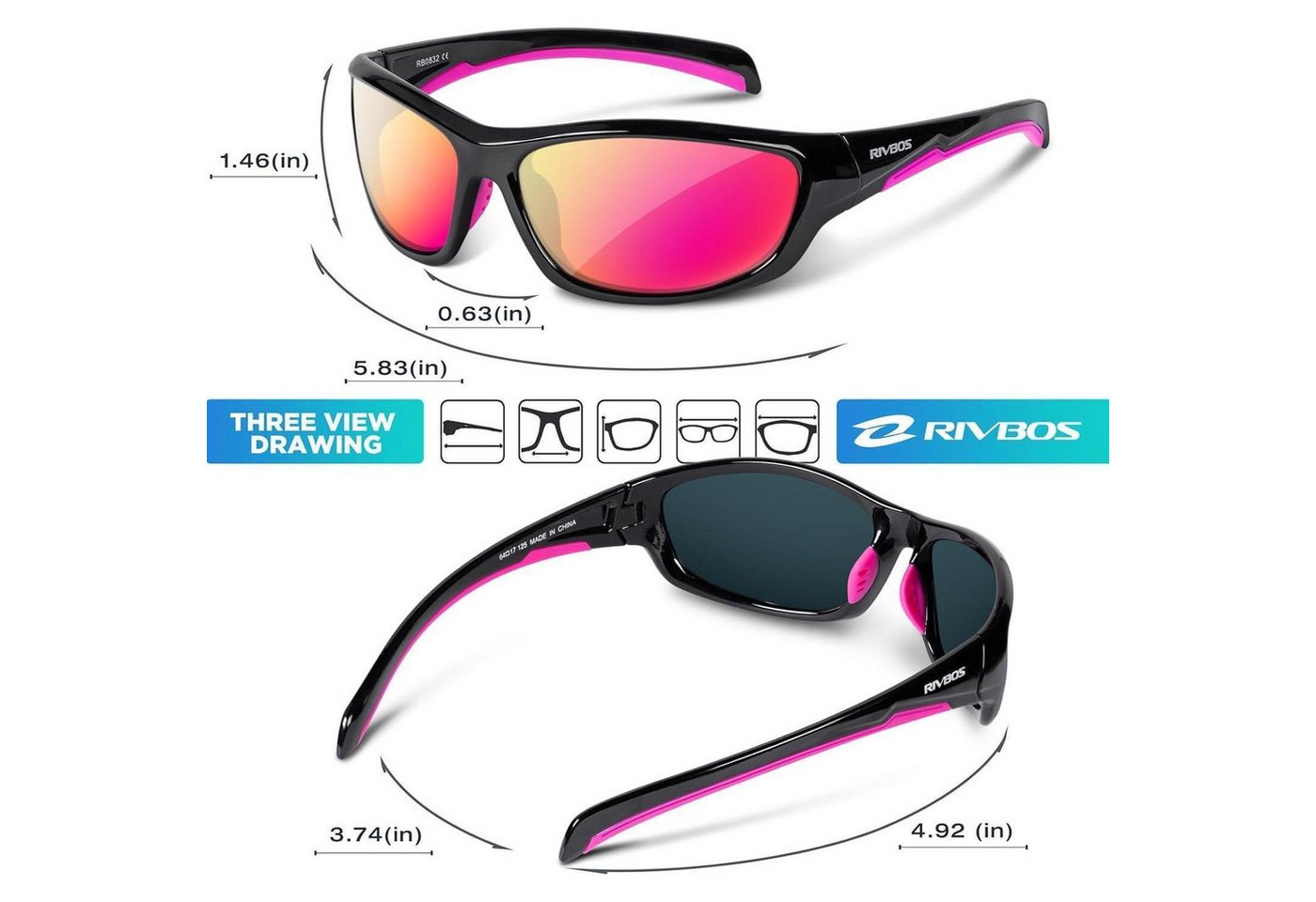 LuxusKollektion Fahrradbrille Sonnenbrillen Fahrradbrille Polarisierte UV400 Damen 32-blackpink Bild 5
