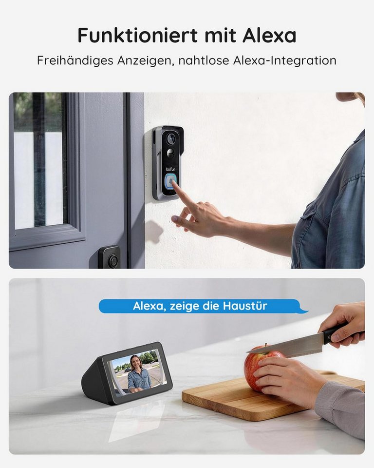 Boifun Smart Home Türklingel Videodoorbell Kamera WLAN-Version 5MP (Außenbereich, Außenbereich, 5 GHz WiFi, 1-tlg., Nachtsicht, PIR Bewegungserkennung, 2-Wege-Audio, 166°Weitwinkel,Alexa-kompatibel)
