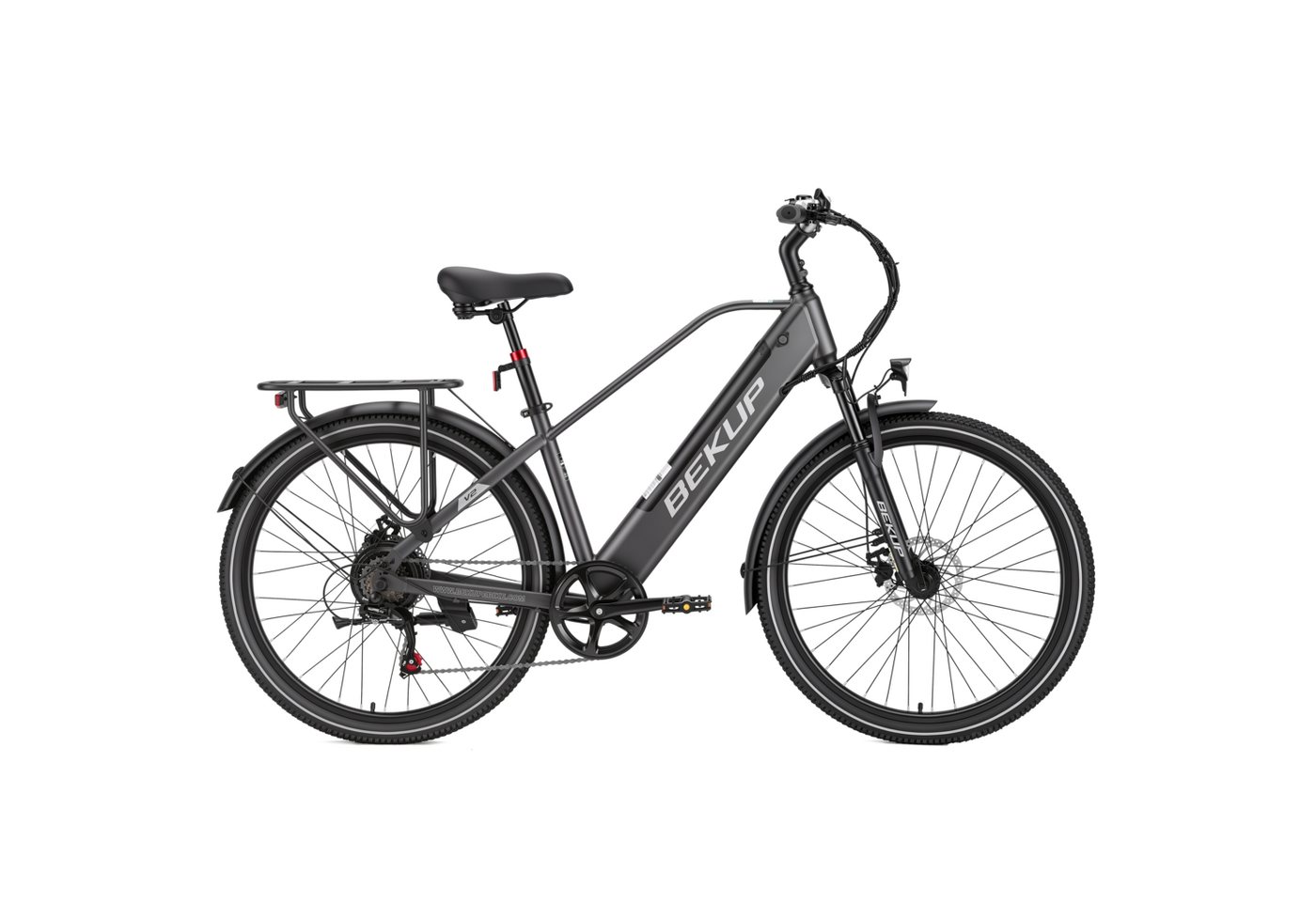 BEKUP E-Bike Cityrad V2 26 Zoll Cityrad, 522 Wh Akku, 45 Nm, Shimano 7-Gang, 7 Gang Shimano Shimano Tourney TZ Schaltwerk, Kettenschaltung, Heckmotor, 522 Wh, (Komplettset, E-Bike inklusive Akku und Ladegerät), City-Trekkingrad bis 75 km, 250 W Heckmotor, Scheibenbremsen Bild 2