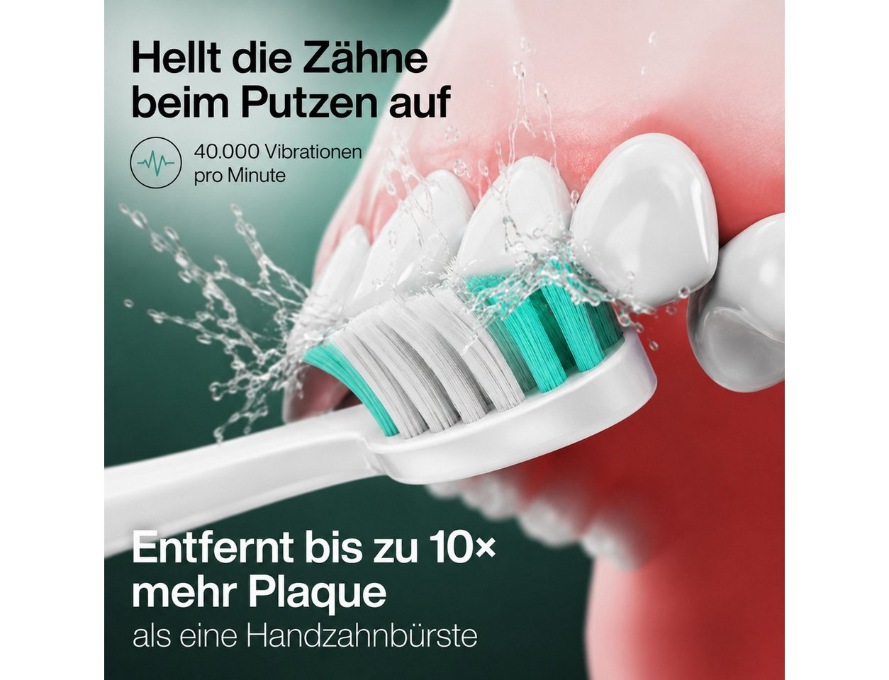 Fyrove Elektrische Zahnbürste Schallzahnbürste für Zahnpflege, mit 5 modi, Aufsteckbürsten: 8 St., 40000VPM UIltraschall, Putzdauer-Erinnerung, IP67 Wasserdicht, für Erwachsene und Kinder