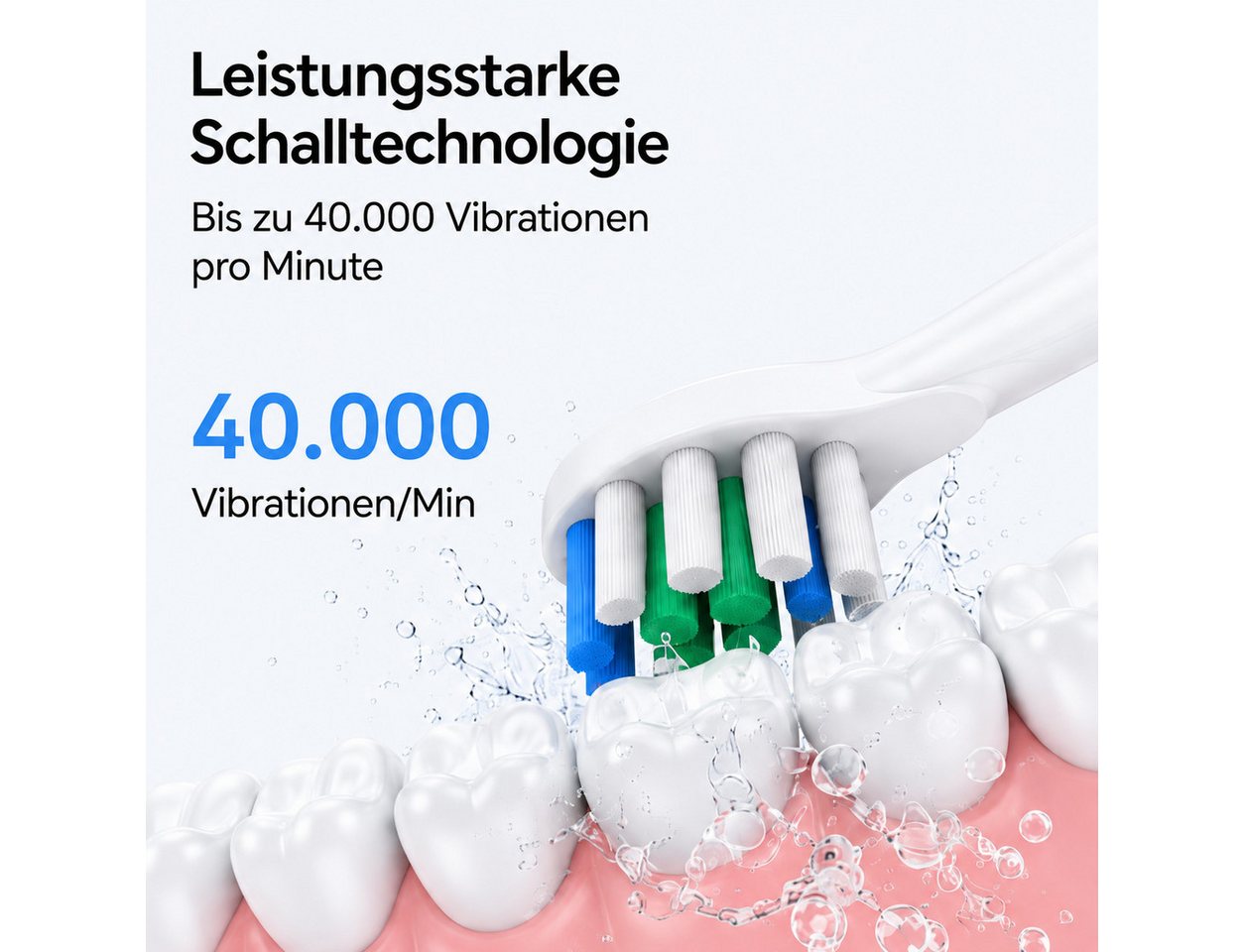 Fyrove Elektrische Zahnbürste Schallzahnbürste für Zahnpflege, mit 5 modi, Aufsteckbürsten: 8 St., 40000VPM UIltraschall, Putzdauer-Erinnerung, IP67 Wasserdicht, für Erwachsene und Kinder Bild 5