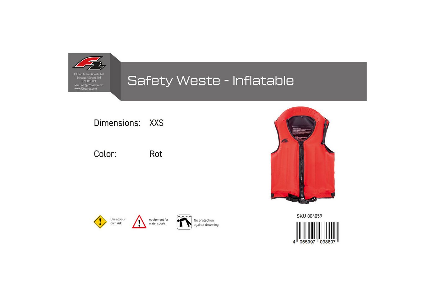 F2 Schwimmweste F2 Auftriebsweste Safety Weste - Inflatable XXS Rot 2024/25
