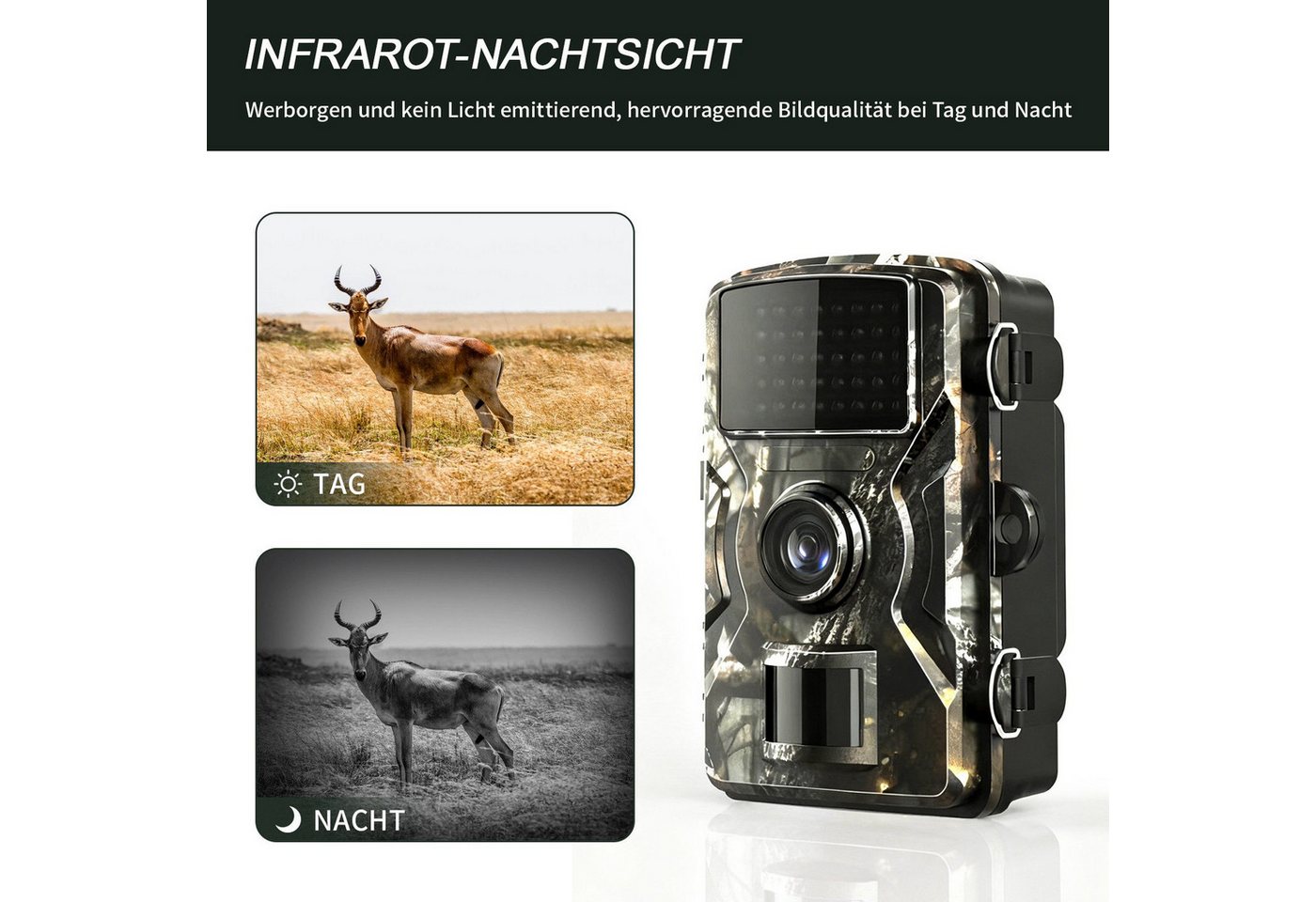 Fine Life Pro Wildkamera 16MP 1080P IP66 wasserdichte Infraro Wildkamera (Wildkamera mit Bewegungsmelder und Nachtsicht mit 32GB Karte) Bild 5