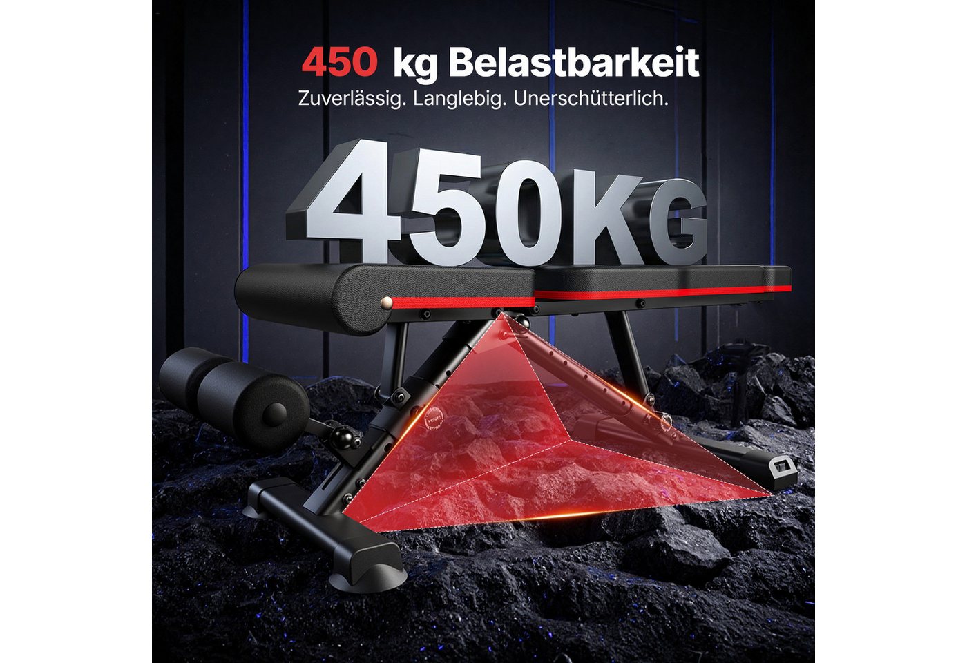 MERACH Hantelbank mit verlängerter Kopfstütze & Beinstrecker, 450 kg, (Hantelbank-Set extra lang mit Beinstrecker & Kopfstütze, 1x Hantelbank mit verlängerter Kopfstütze, 1x Beinstrecker), Verlängerte Kopfstütze, bis 450 kg belastbar, verstellbar & klappbar Bild 3