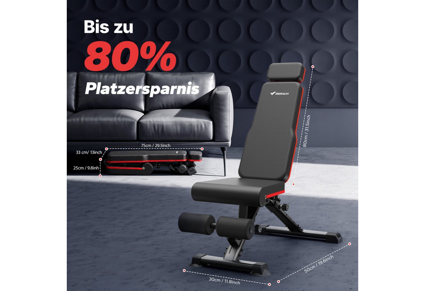 MERACH Hantelbank mit verlängerter Kopfstütze & Beinstrecker, 450 kg, (Hantelbank-Set extra lang mit Beinstrecker & Kopfstütze, 1x Hantelbank mit verlängerter Kopfstütze, 1x Beinstrecker), Verlängerte Kopfstütze, bis 450 kg belastbar, verstellbar & klappbar Bild 5