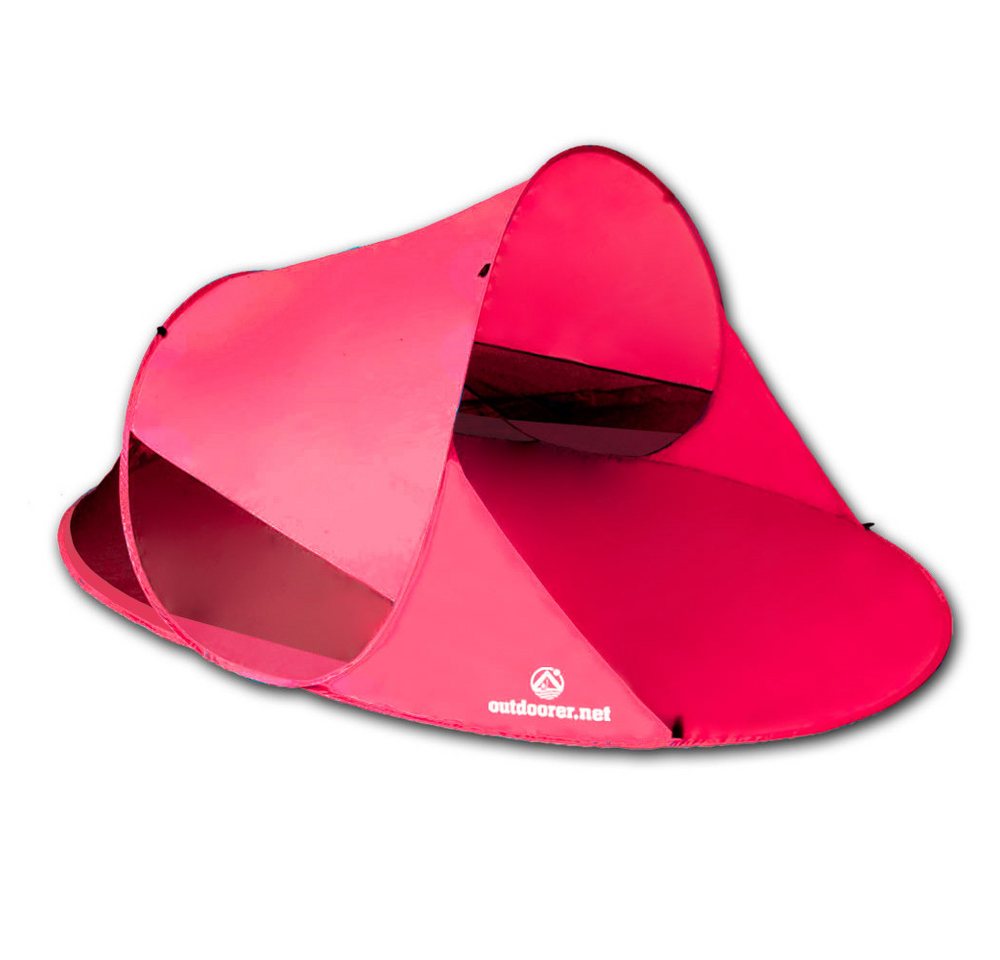 outdoorer Strandmuschel selbstaufbauend Zack II pink - Pop-up-Strandmuschel mit Moskitonetz, Sonnenzelt für See, Meer & Garten - Sonnen- und Windschutz