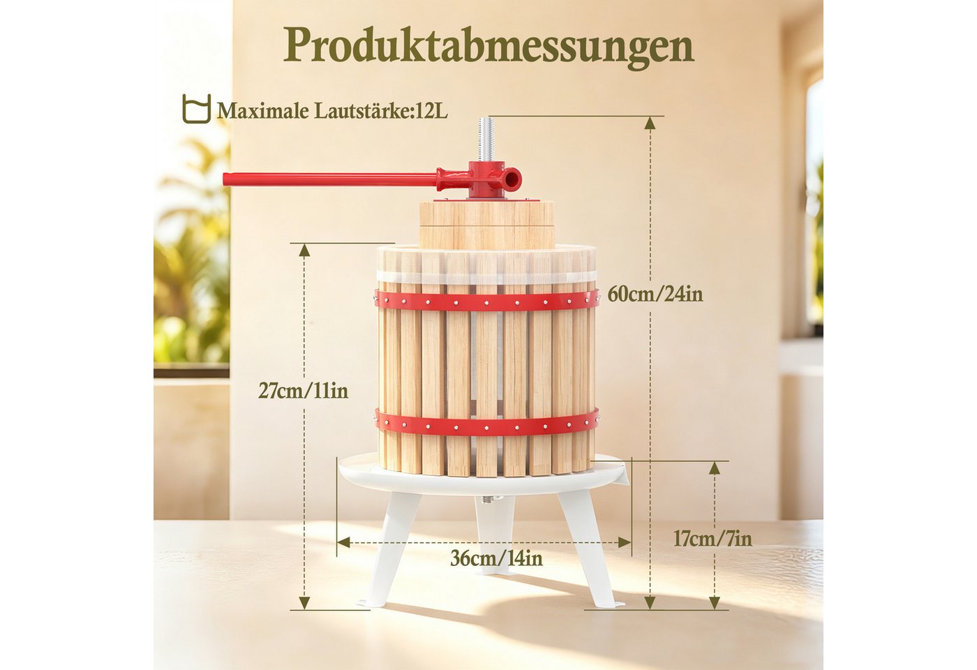 FIVMEN Entsafter Obstpresse Manuelle Fruchtpresse aus Buchenholz inkl. Presstuch, Weinpresse Saftpresse Maischepresse Obstmühle Bild 2