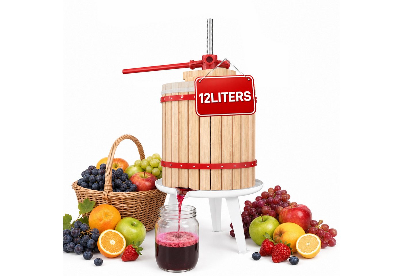 FIVMEN Entsafter Obstpresse Manuelle Fruchtpresse aus Buchenholz inkl. Presstuch, Weinpresse Saftpresse Maischepresse Obstmühle Bild 4
