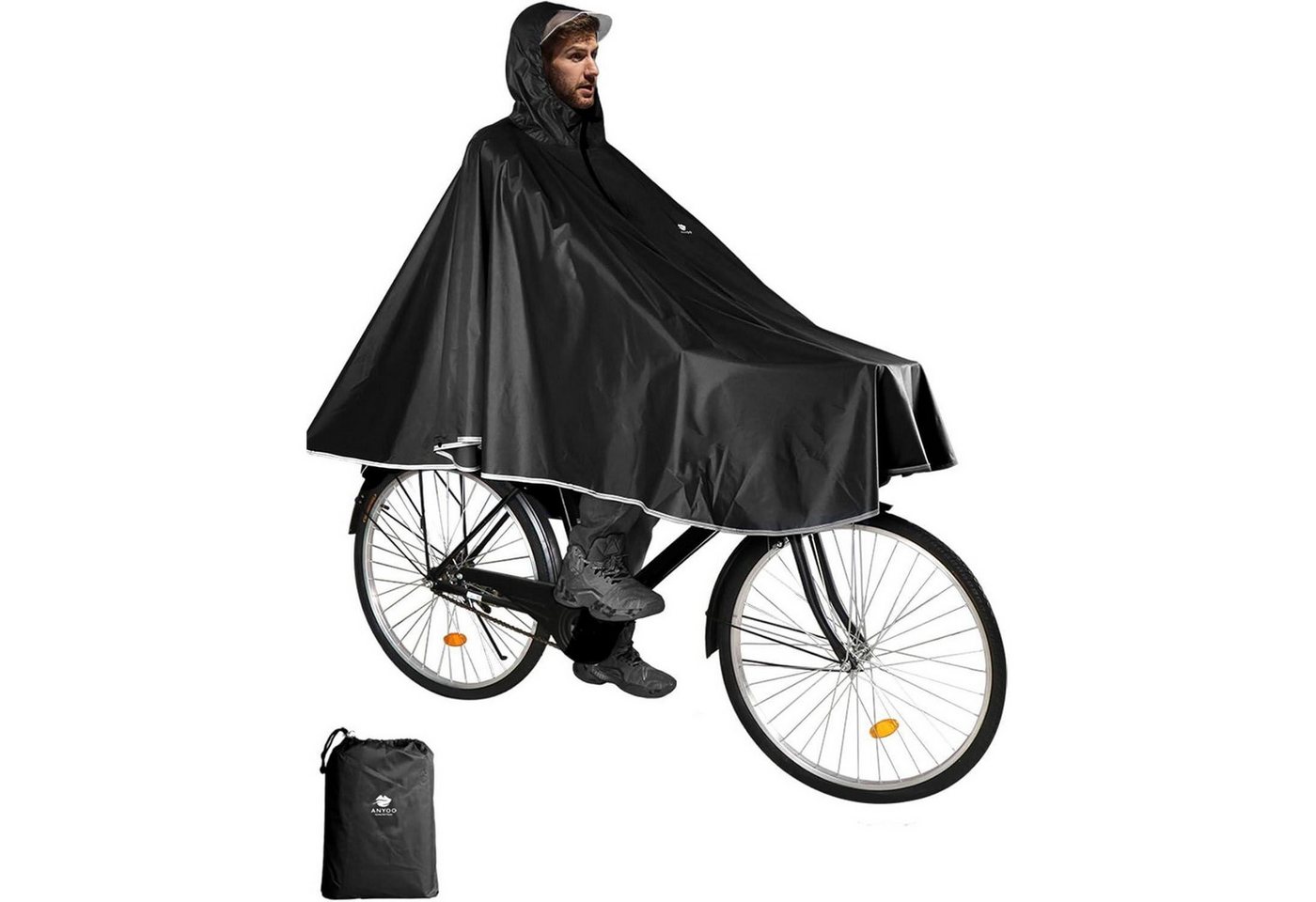 LuxusKollektion Campingstuhl Regenponcho Wasserdicht Fahrrad Kapuze Compact Einheitsgröße Schwarz Bild 2