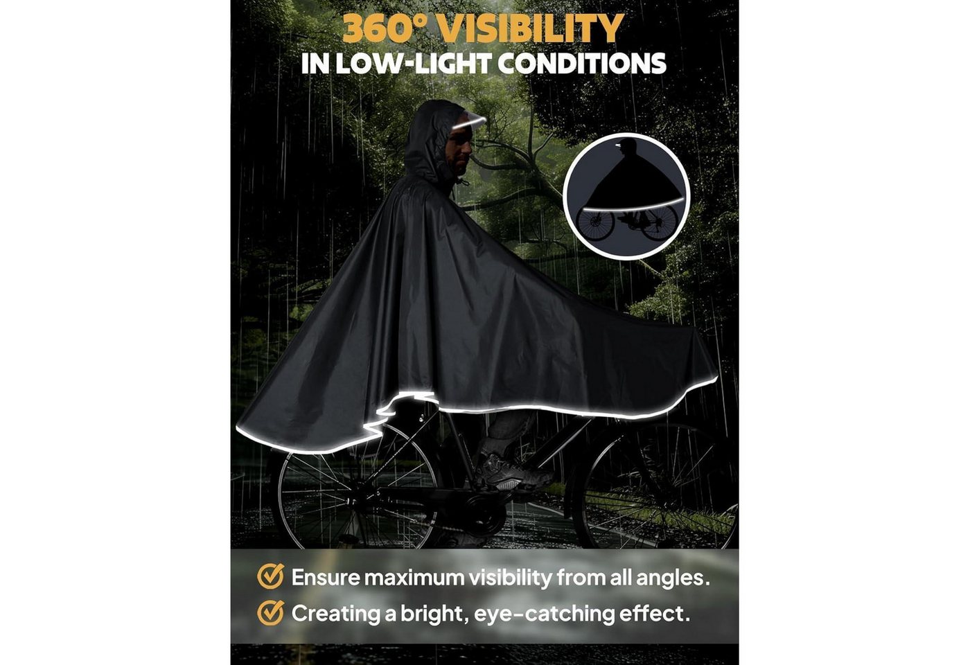 LuxusKollektion Campingstuhl Regenponcho Wasserdicht Fahrrad Kapuze Compact Einheitsgröße Schwarz Bild 4