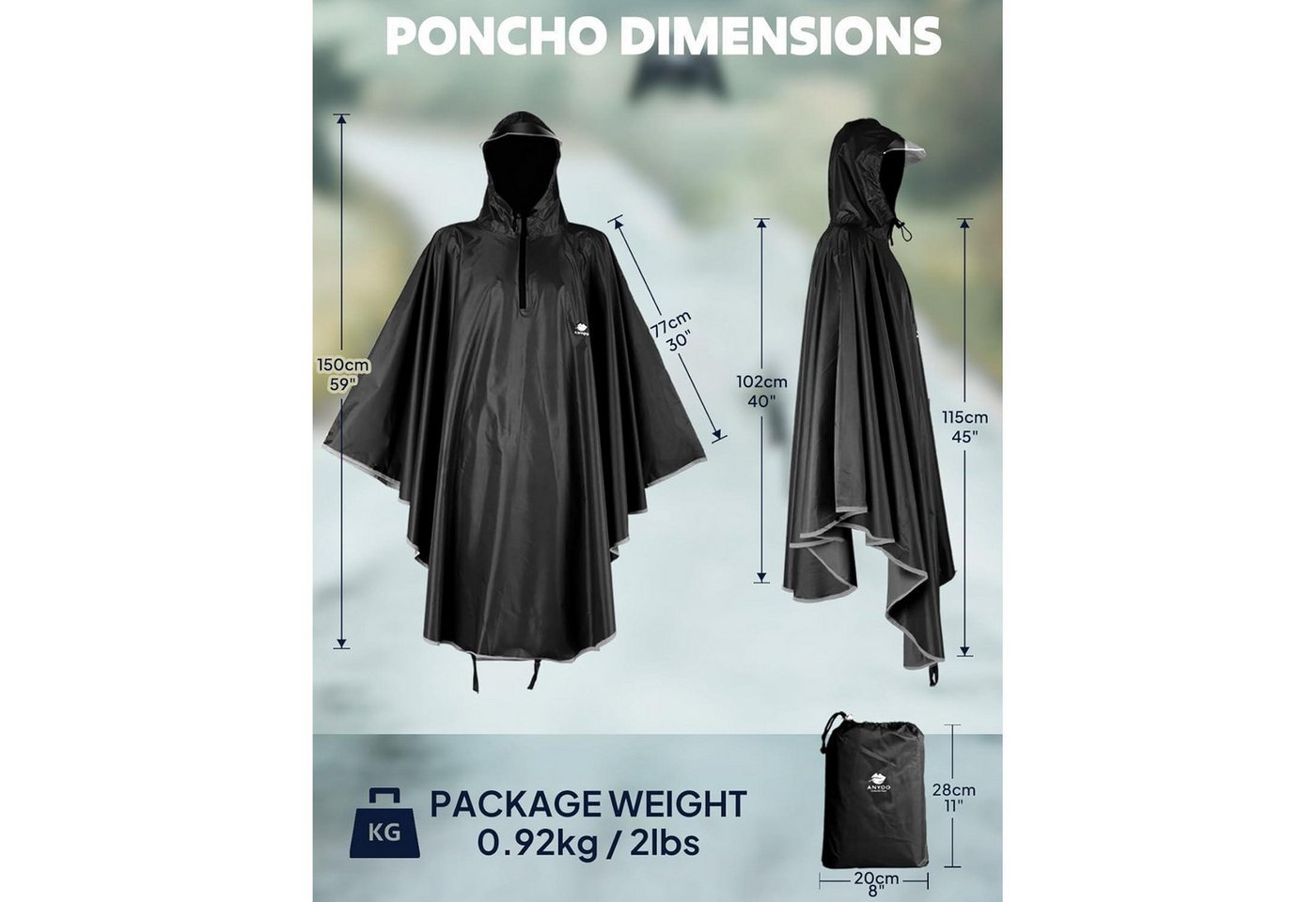 LuxusKollektion Campingstuhl Regenponcho Wasserdicht Fahrrad Kapuze Compact Einheitsgröße Schwarz Bild 5